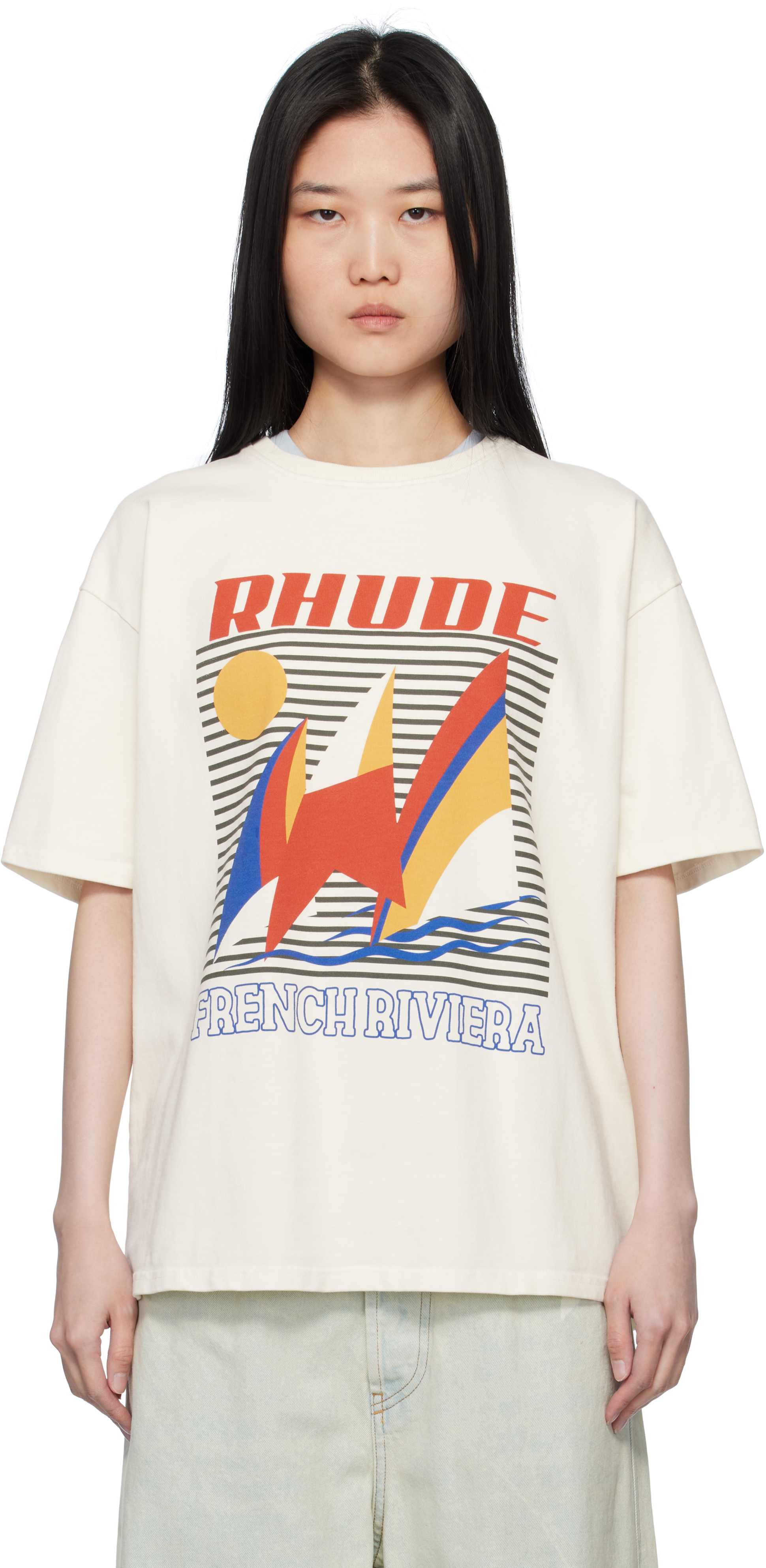 Rhude Off-white Chevron Eagle T-shirt In 0241 Vtg White