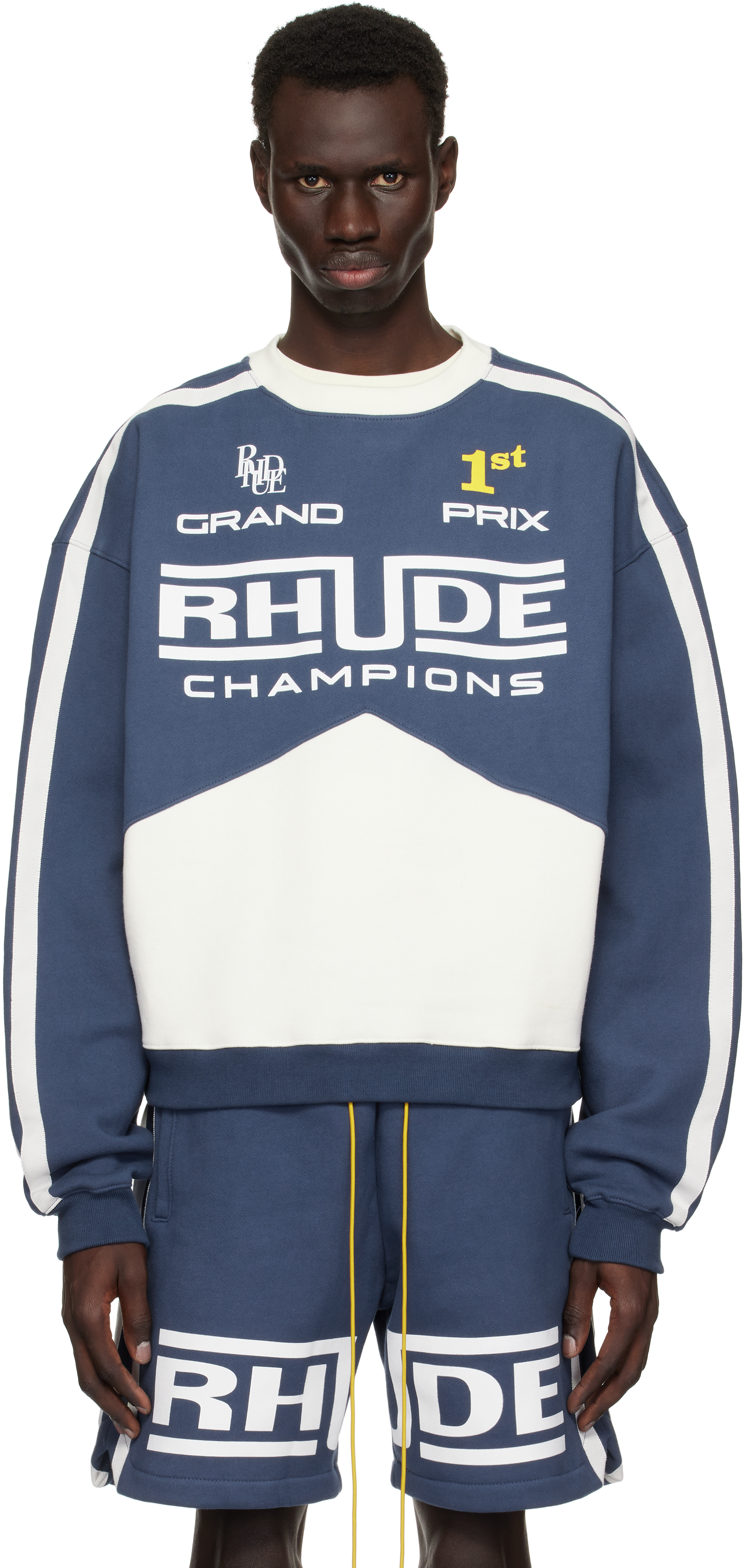 Blue & White 'Rhude Champions' Crewneck Sweatshirt