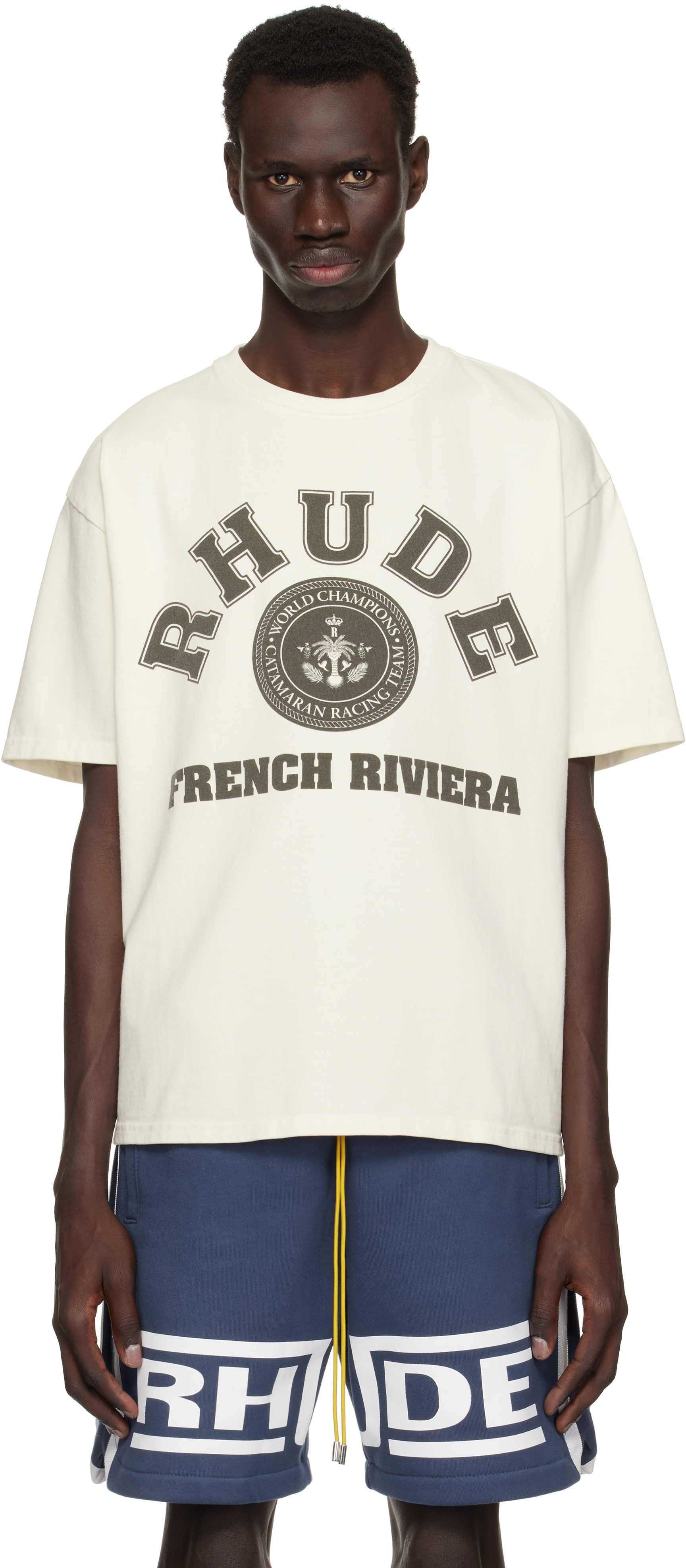 Rhude: オフホワイト 'Rhude French Riviera' Tシャツ | SSENSE 日本
