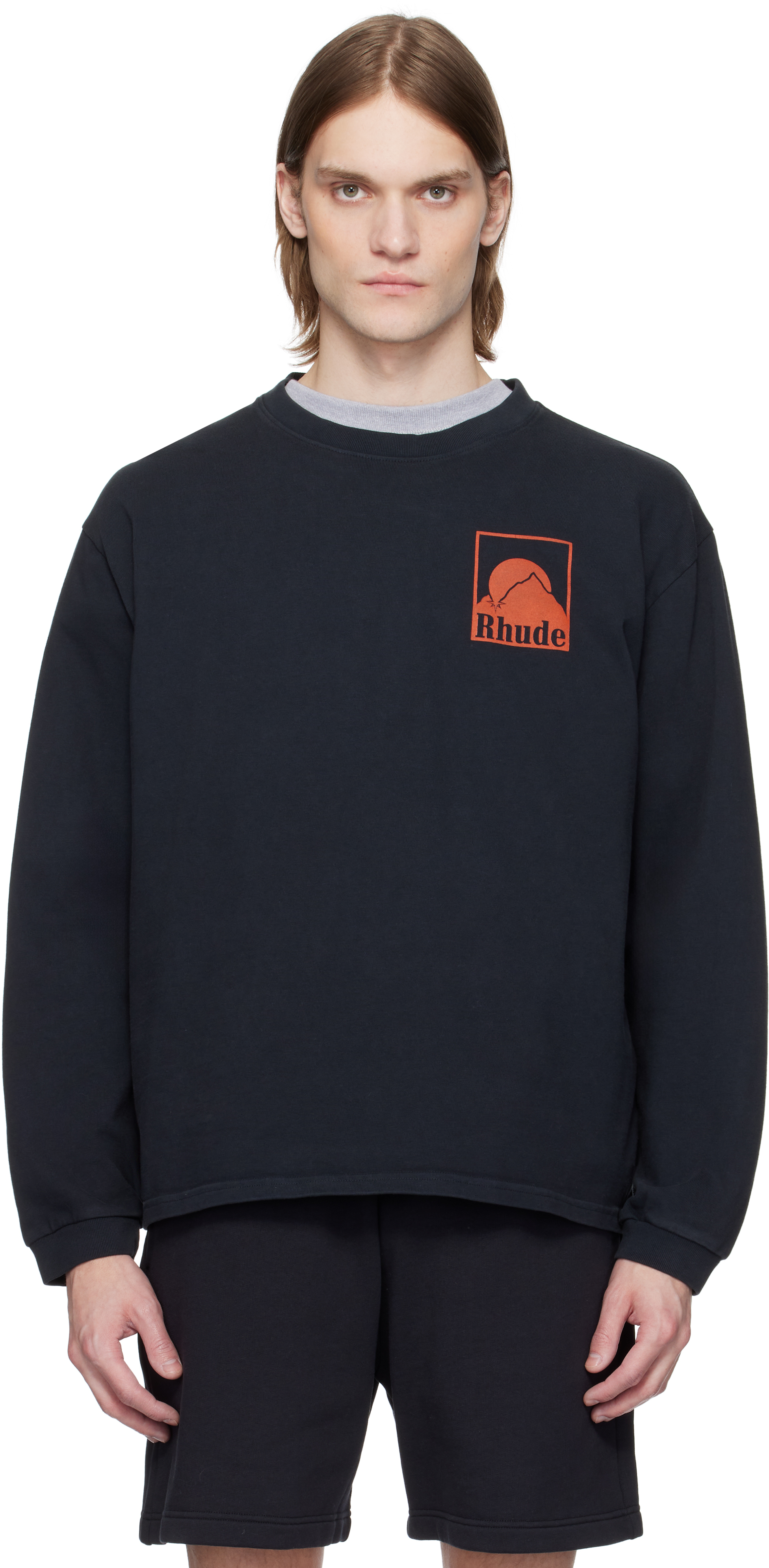 RHUDE ムーンライトバッジ ロゴ プリント コットン Tシャツ 人気 Rhude: ブラック Moonlight Badge LS Tシャツ | SSENSE 日本