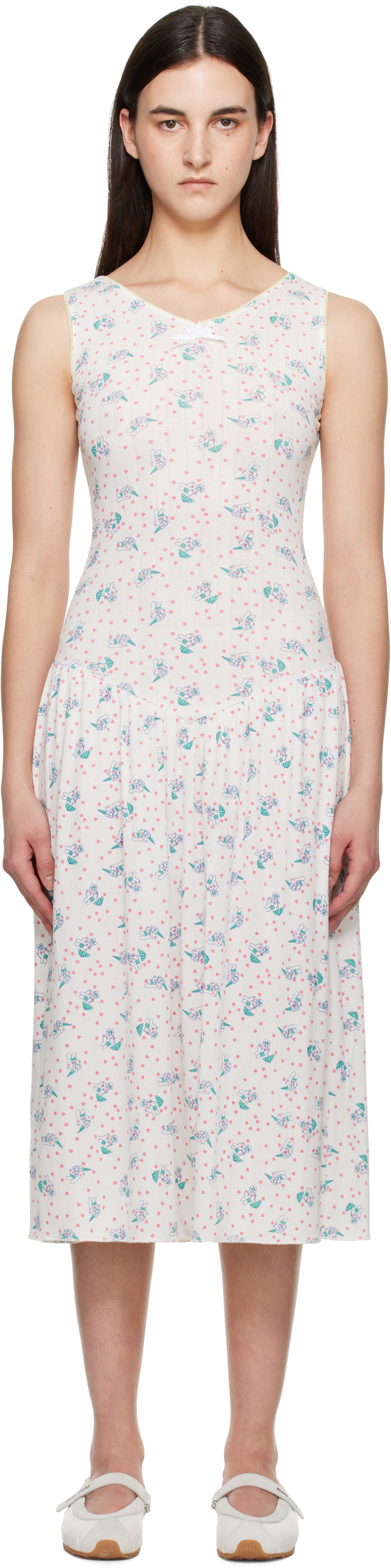 ASHLEY WILLIAMS WHITE POINTELLE MIDI DRESS 