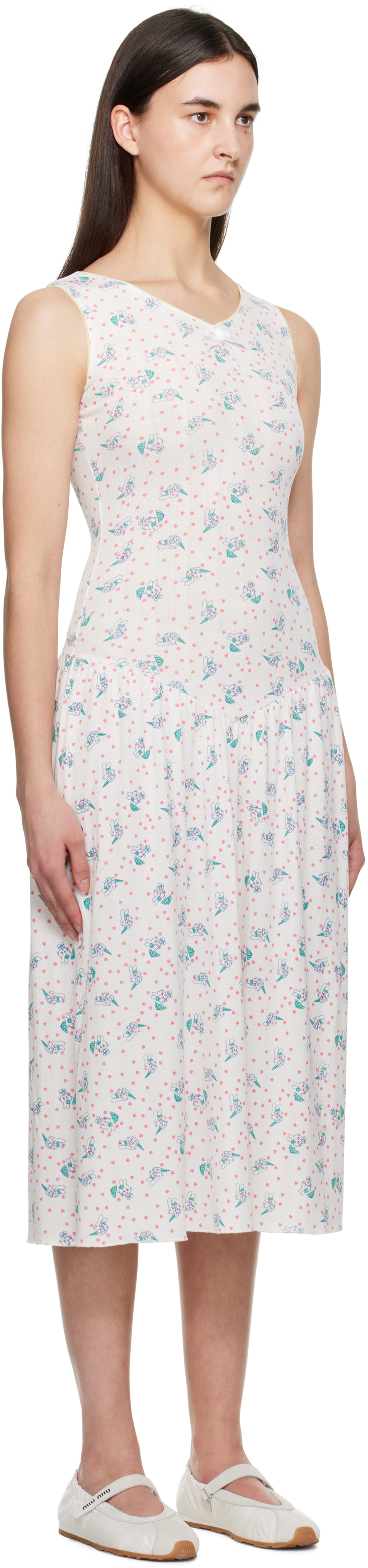 ASHLEY WILLIAMS WHITE POINTELLE MIDI DRESS 