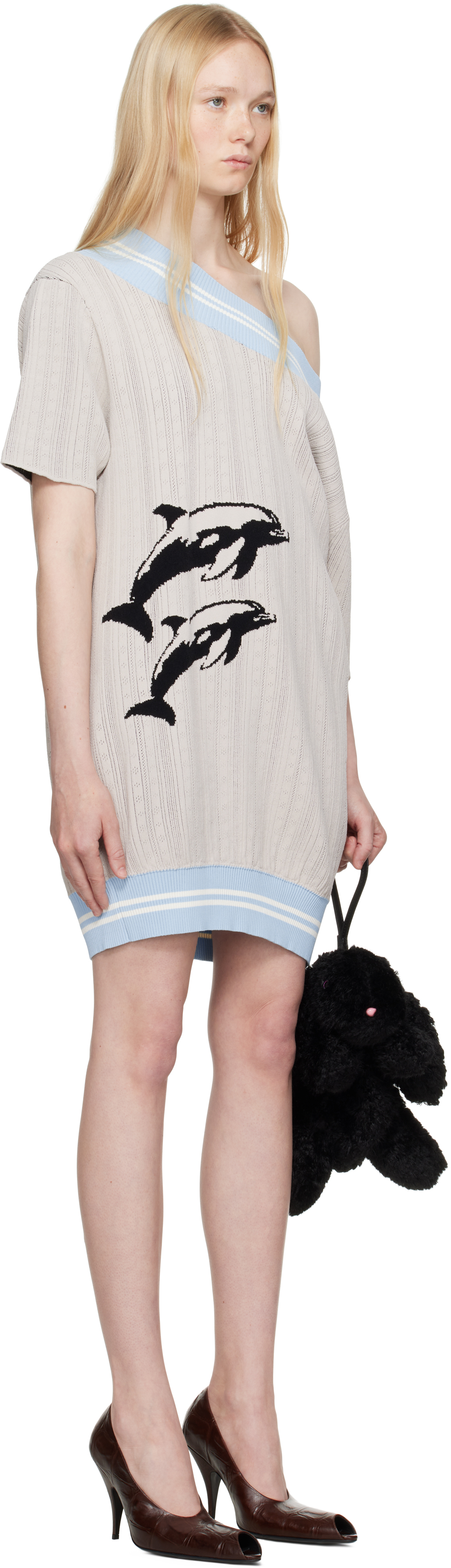 ASHLEY WILLIAMS BLUE & GRAY DOLPHINS KNIT MINIDRESS