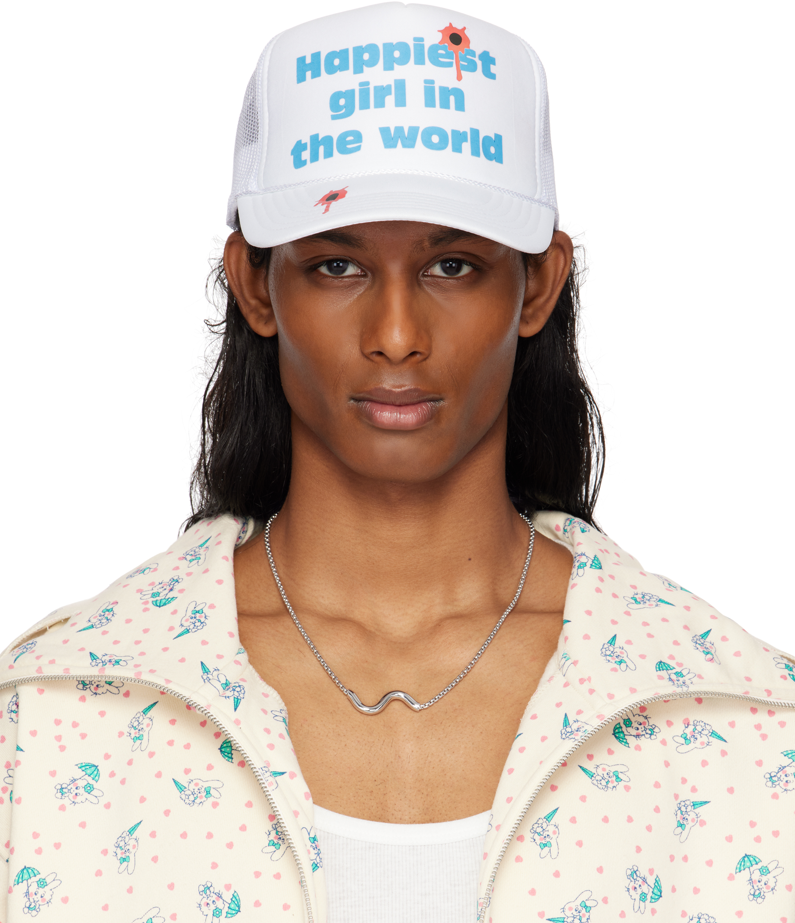 White Happy Trucker Cap