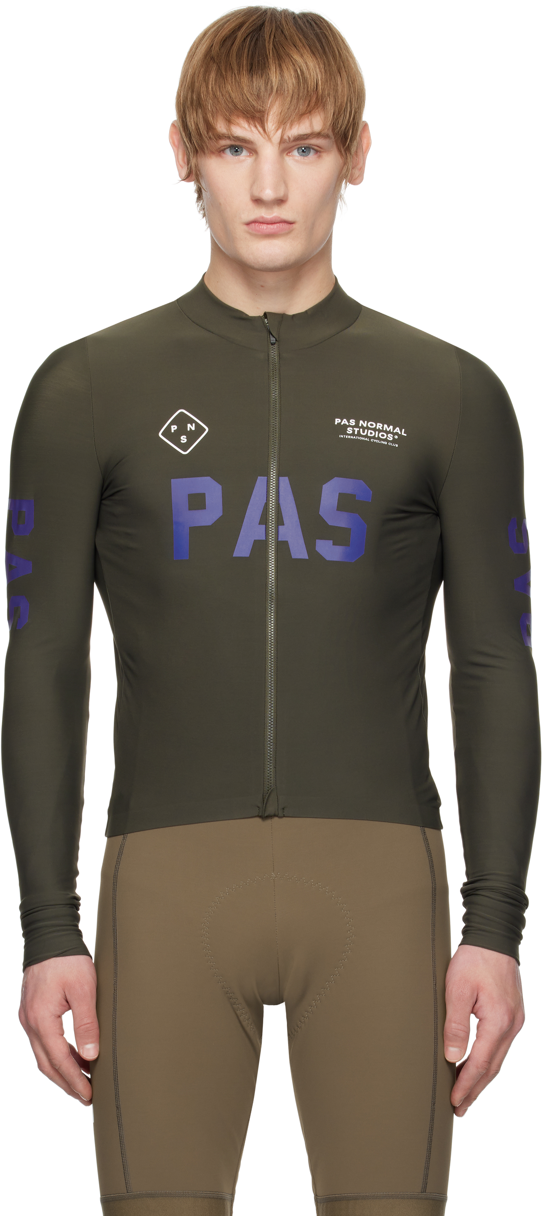 Khaki 'PAS' Mechanism Long Sleeve Cycling Top