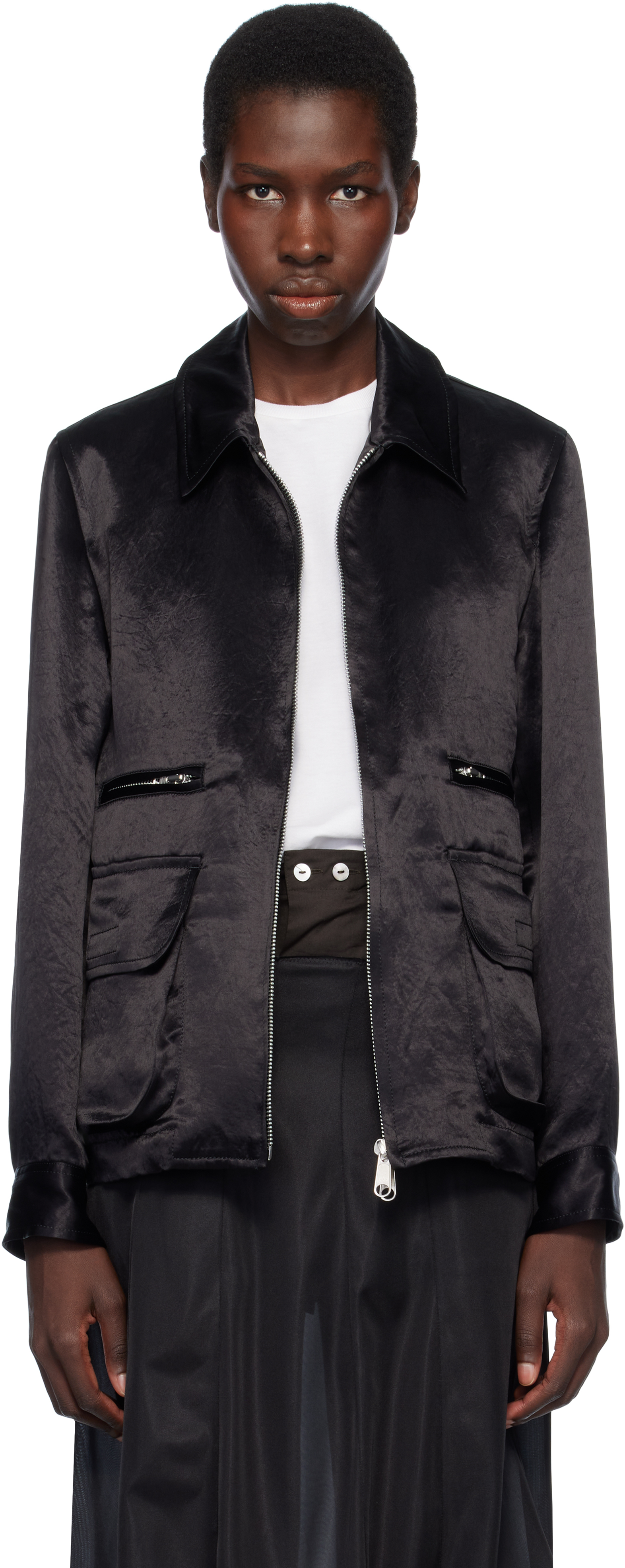 BLACK COMME DES GARÇONS BLACK ACETATE TAFFETA FRILLED LINED REVERSIBLE JACKET