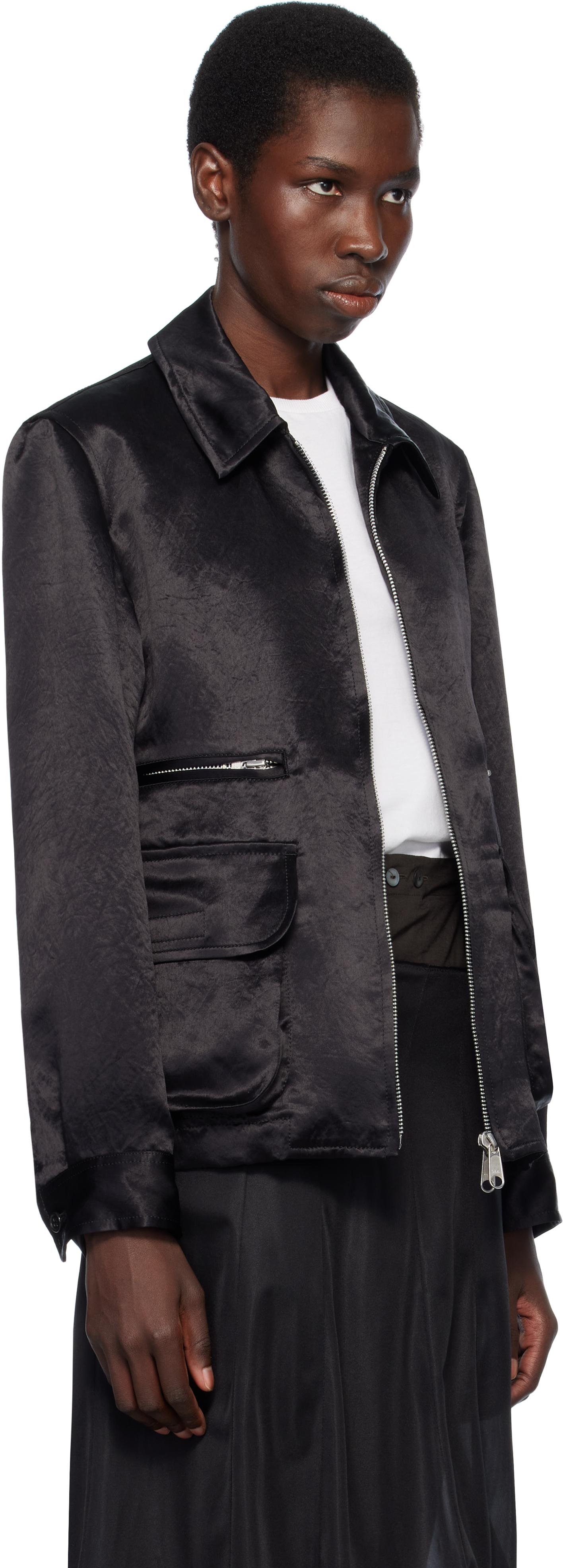 BLACK COMME DES GARÇONS BLACK ACETATE TAFFETA FRILLED LINED REVERSIBLE JACKET