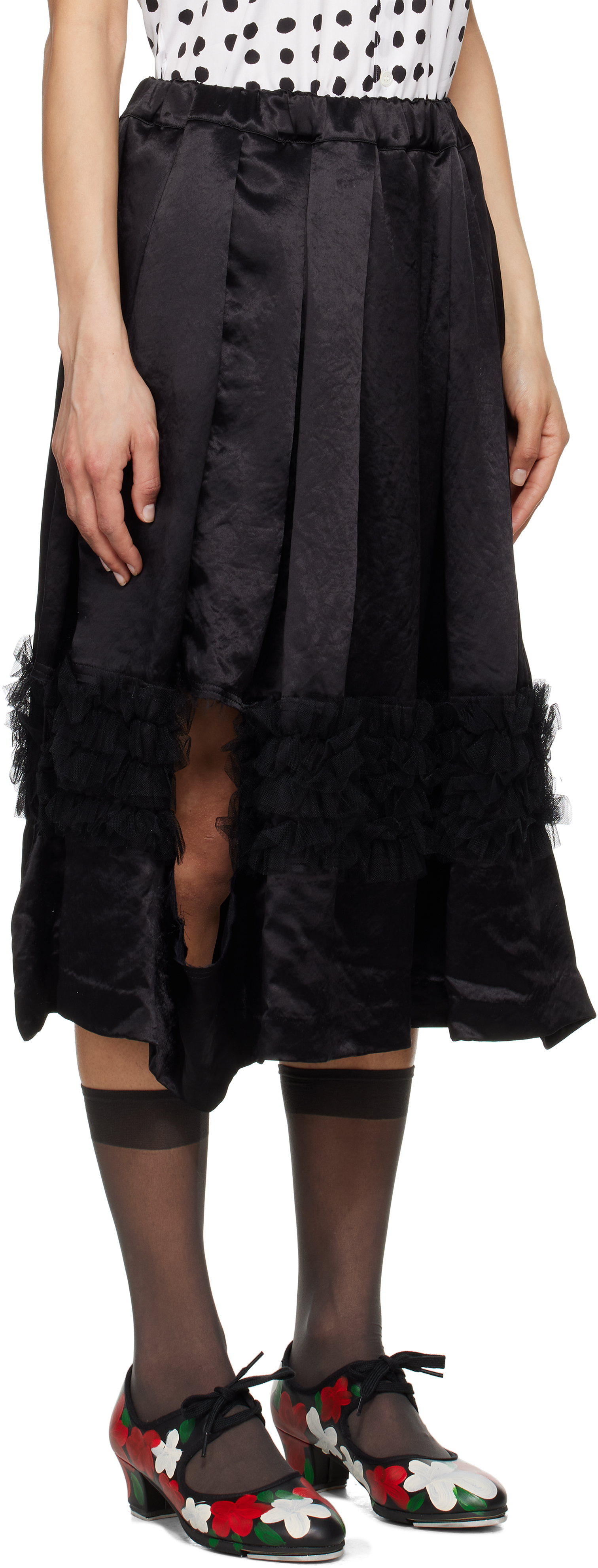Shop Black Comme Des Garçons Black Cut Out Ruffle Midi Skirt In 1 Black