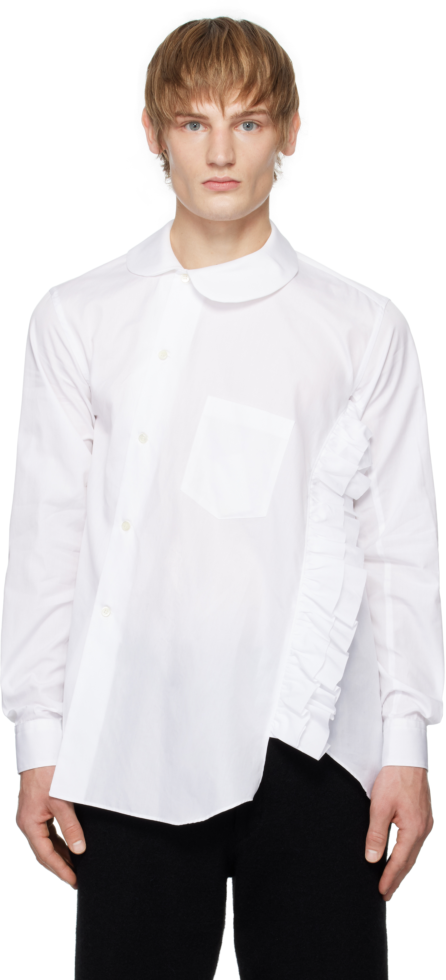 Black Comme Des Garçons White Ruffled Shirt In 2 White