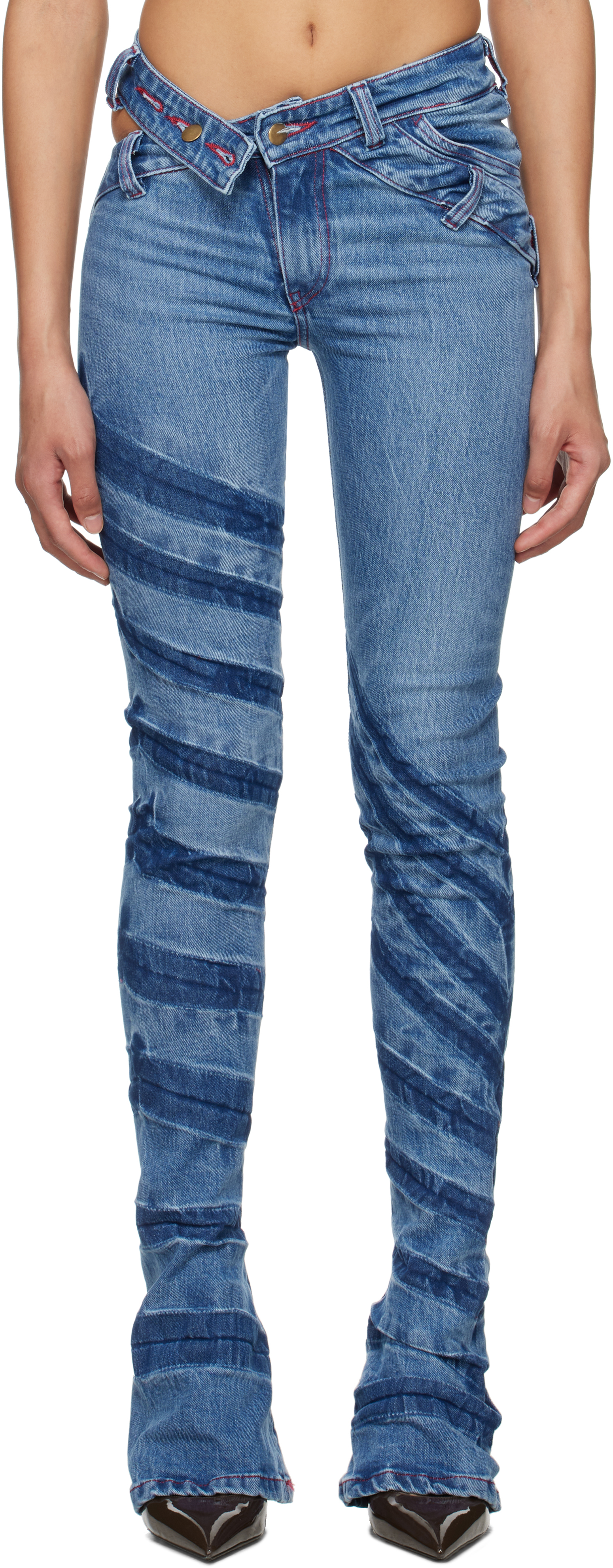 Blue Stripe Bias Cut Bell Bottom Jeans