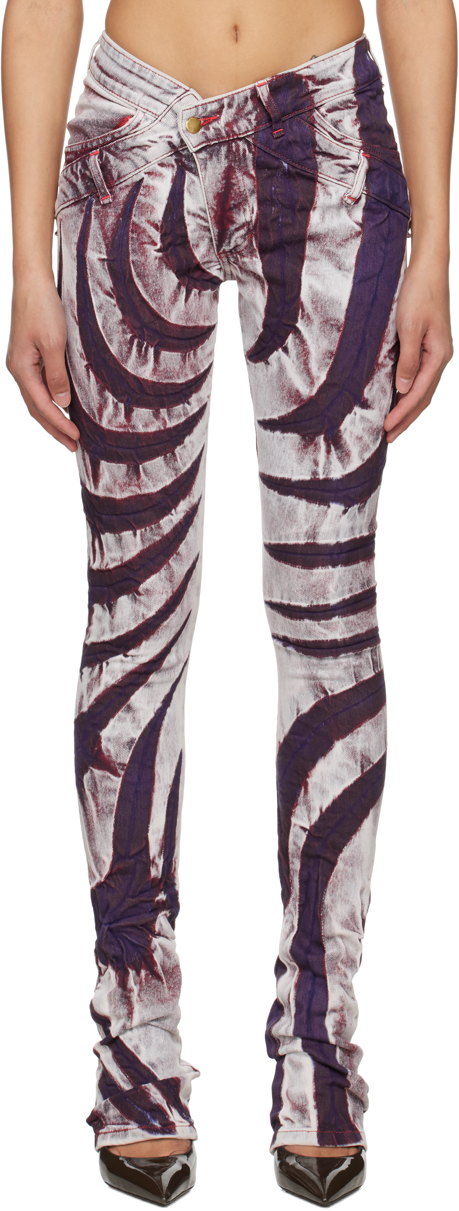 Purple & White V Cut Skinny Jeans