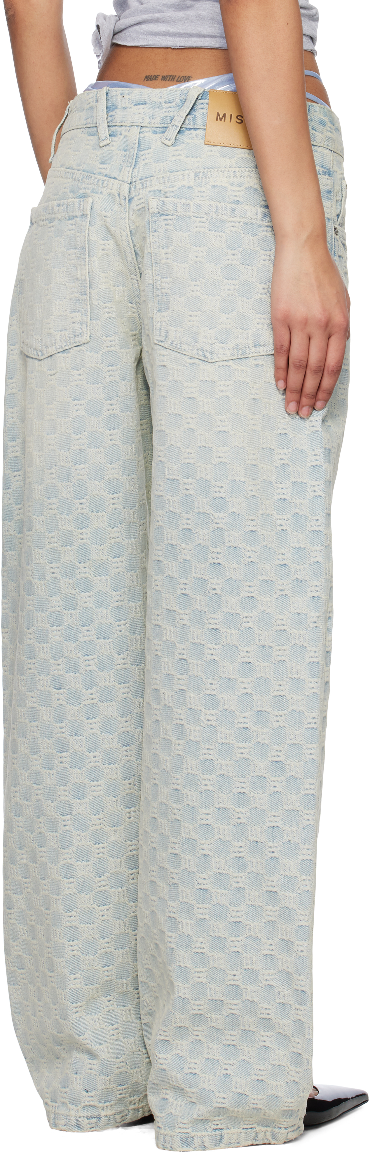Misbhv Wide-leg Monogram Jeans With Faded Finish And Five Pockets In Blue