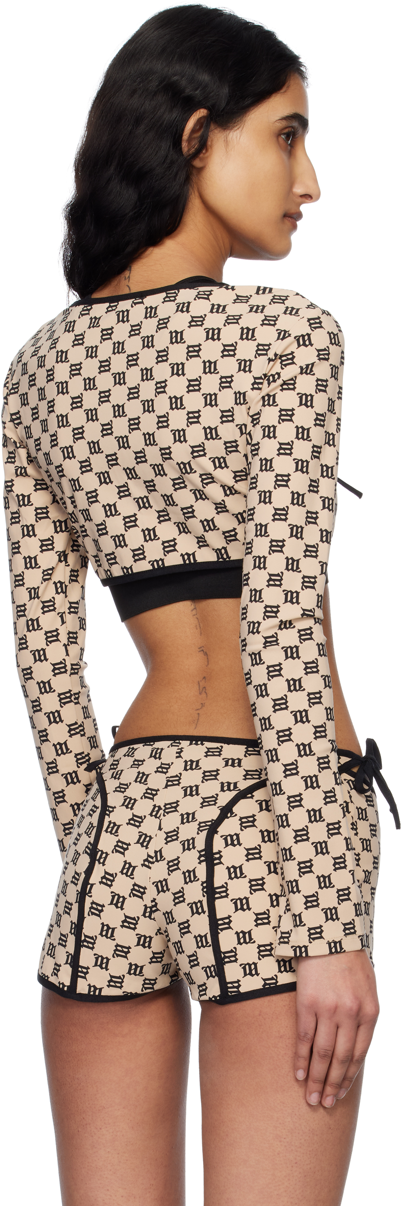 Misbhv Beige & Black Monogram Coquette Cardigan In Beige/black