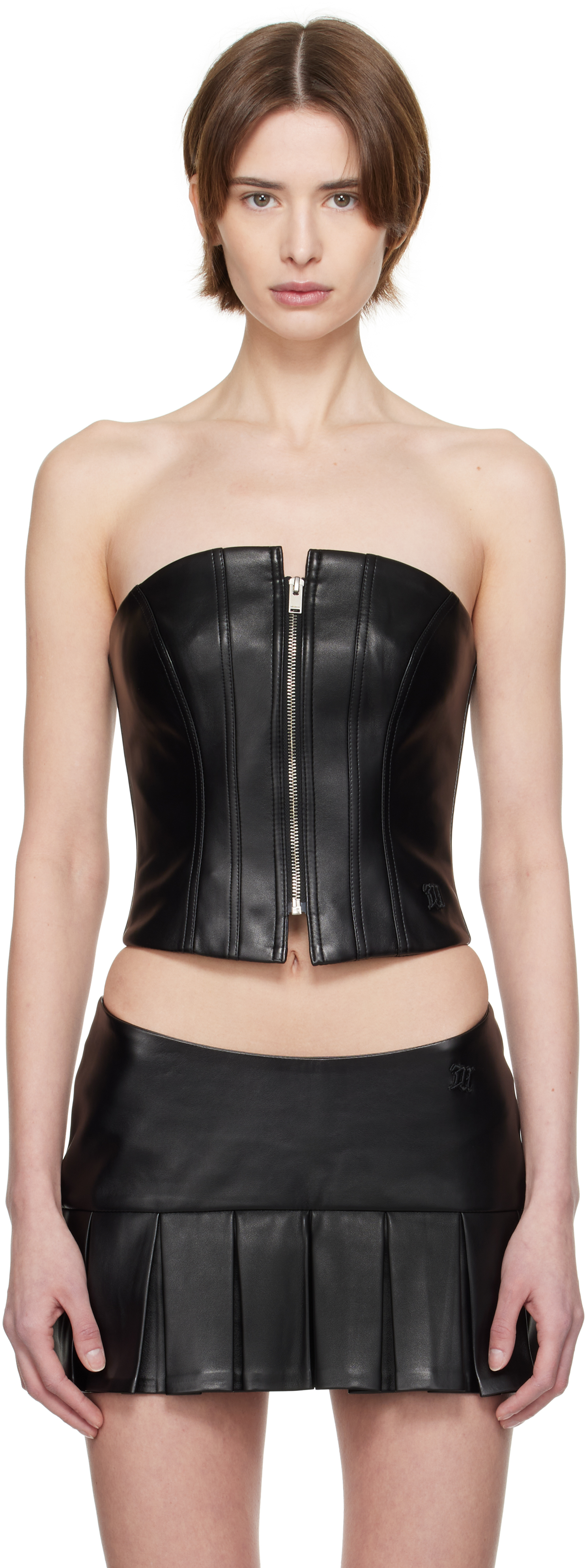 Black Zip Faux-Leather Top