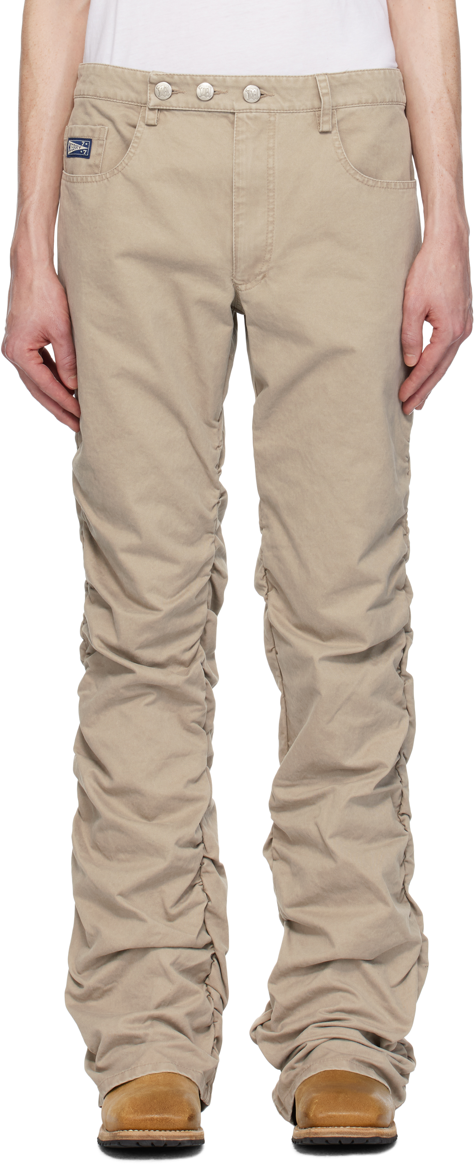 Beige Cotton Twill Stacked Trousers