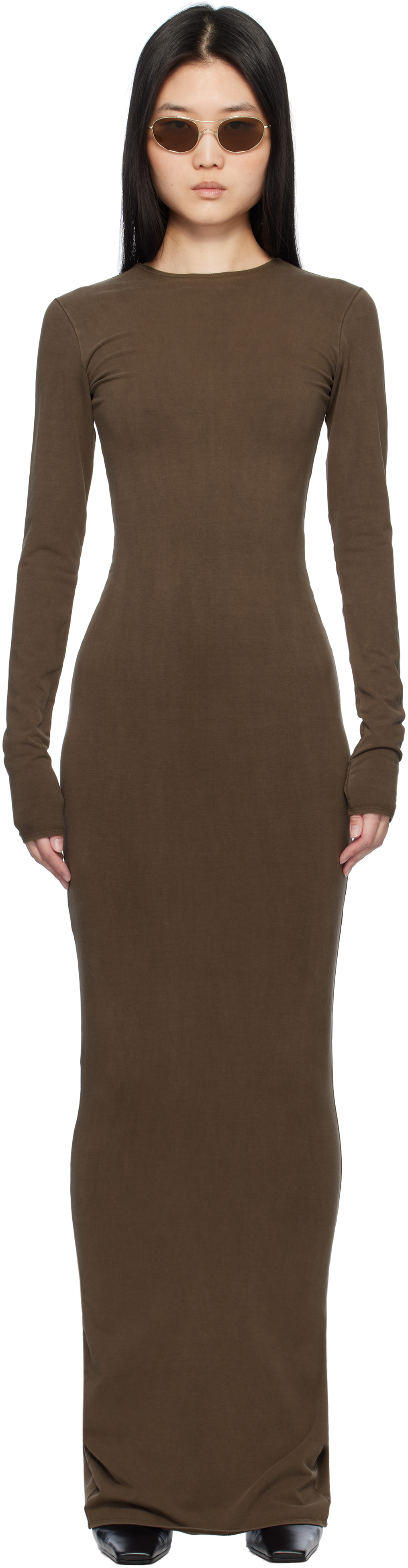 Entire Studios Brown Ls Maxi Dress In Brunette