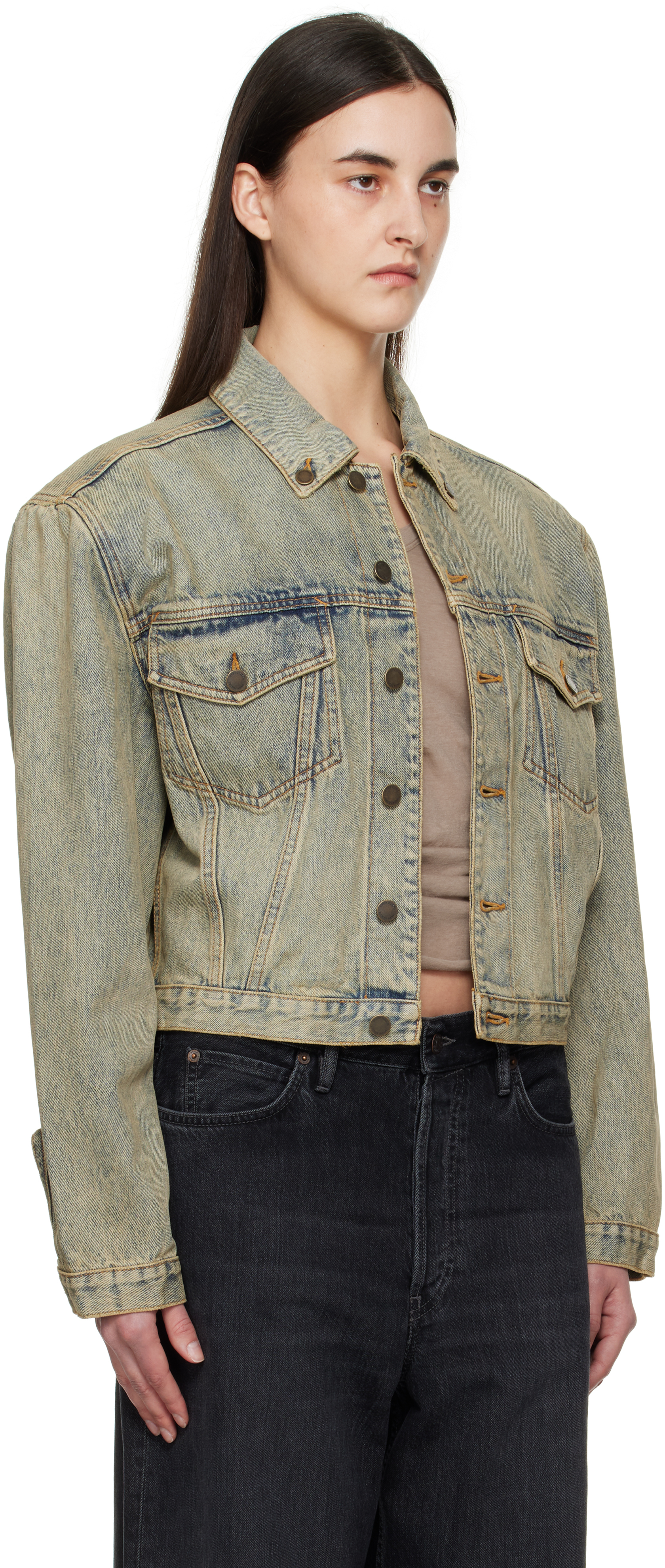 Entire Studios Blue Shrunken Denim Jacket In Surfacewave