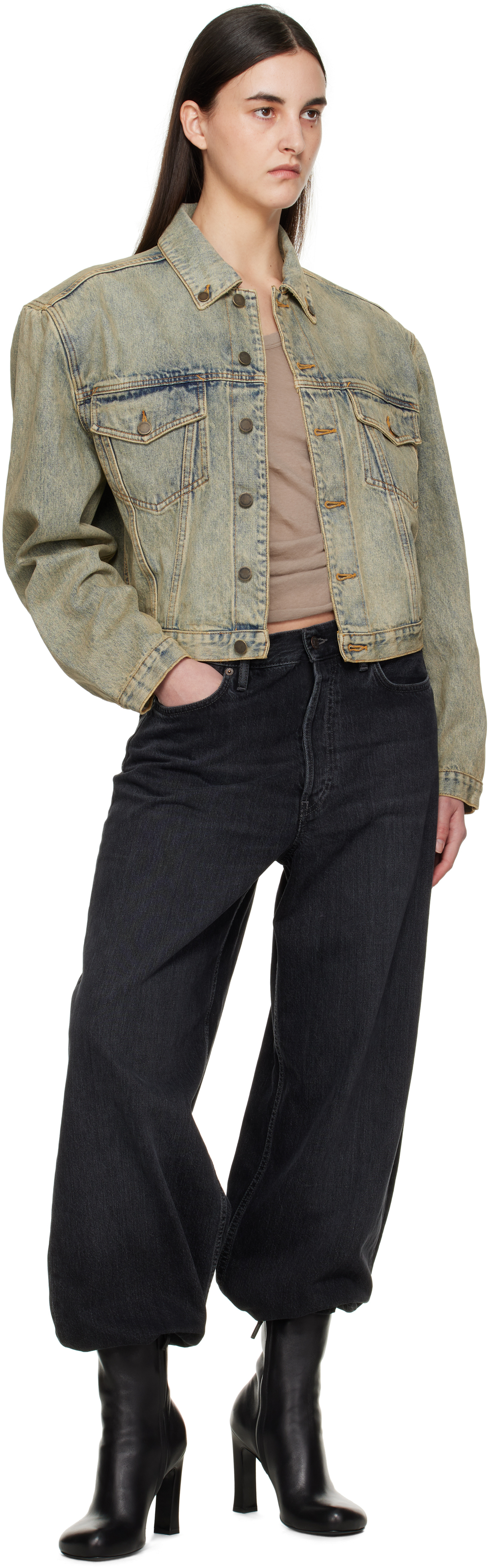 Entire Studios Blue Shrunken Denim Jacket In Surfacewave