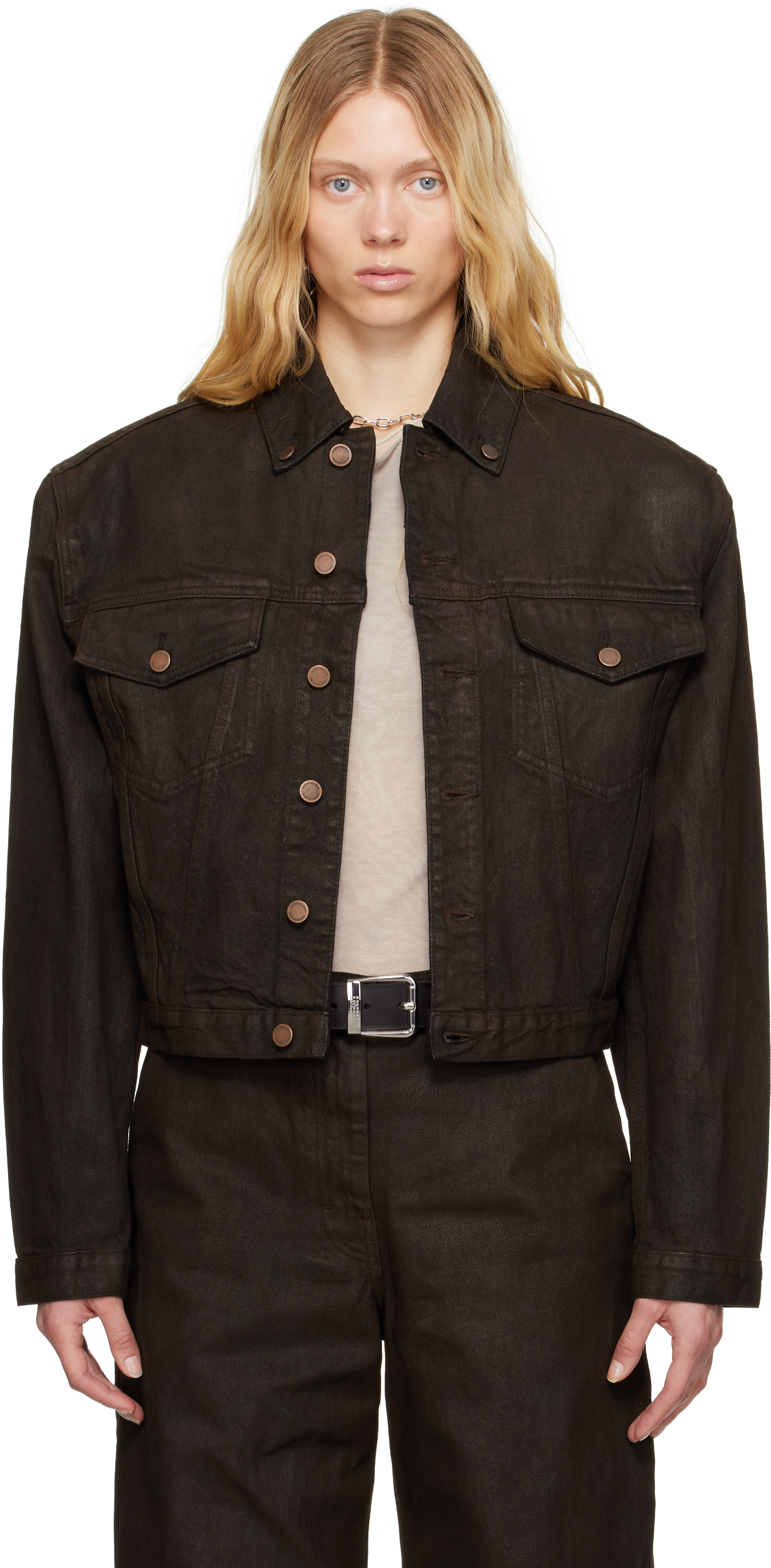 Entire Studios Brown Shrunken Denim Jacket In Mud