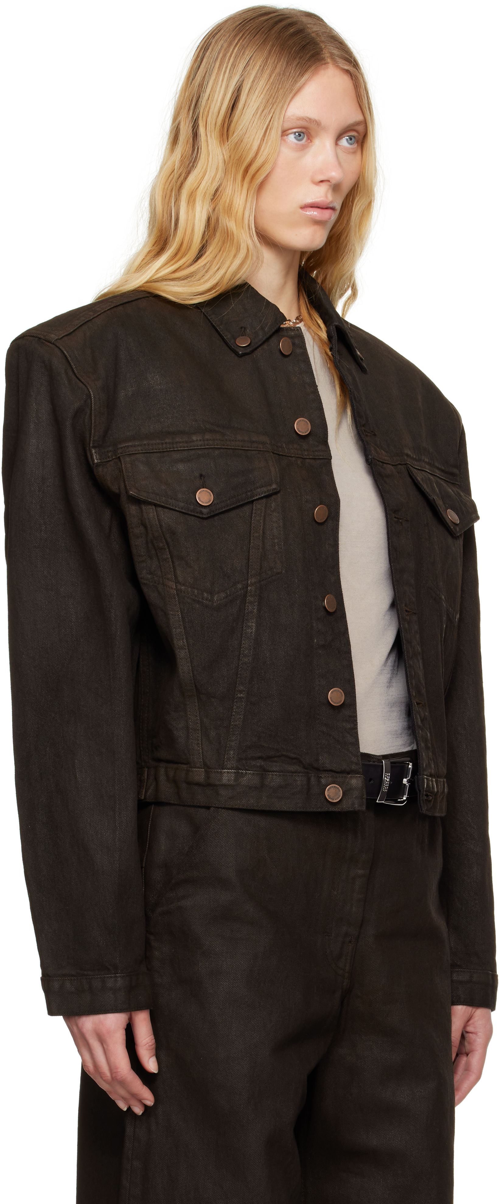 Entire Studios Brown Shrunken Denim Jacket In Mud