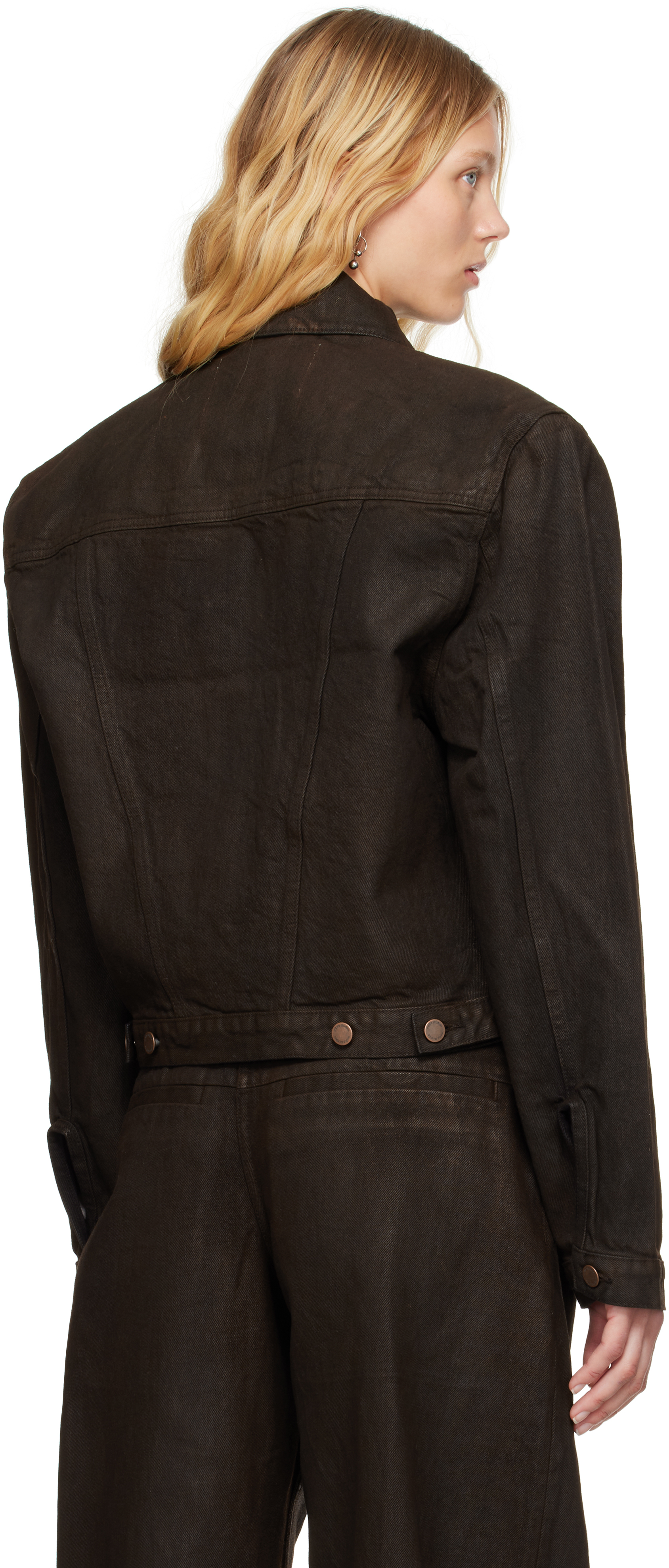 Entire Studios Brown Shrunken Denim Jacket In Mud