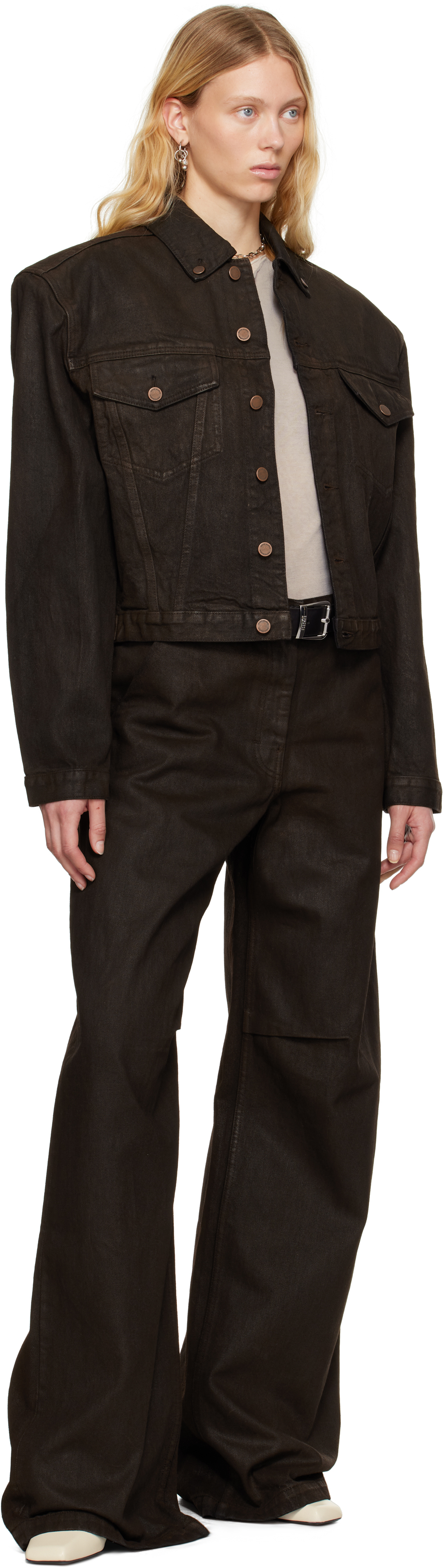 Entire Studios Brown Shrunken Denim Jacket In Mud