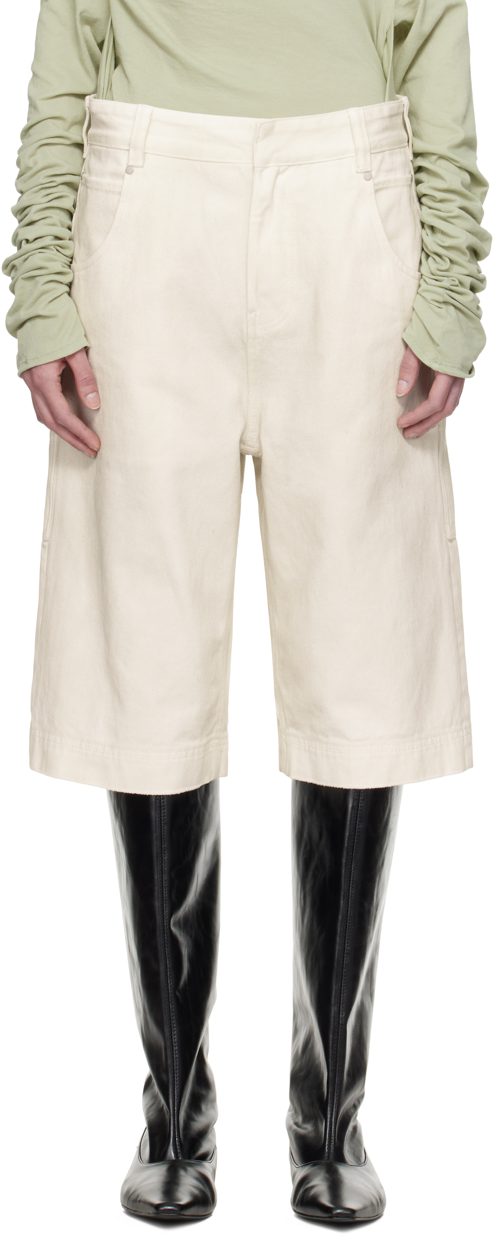 Entire Studios Off-white D Denim Shorts In Bone