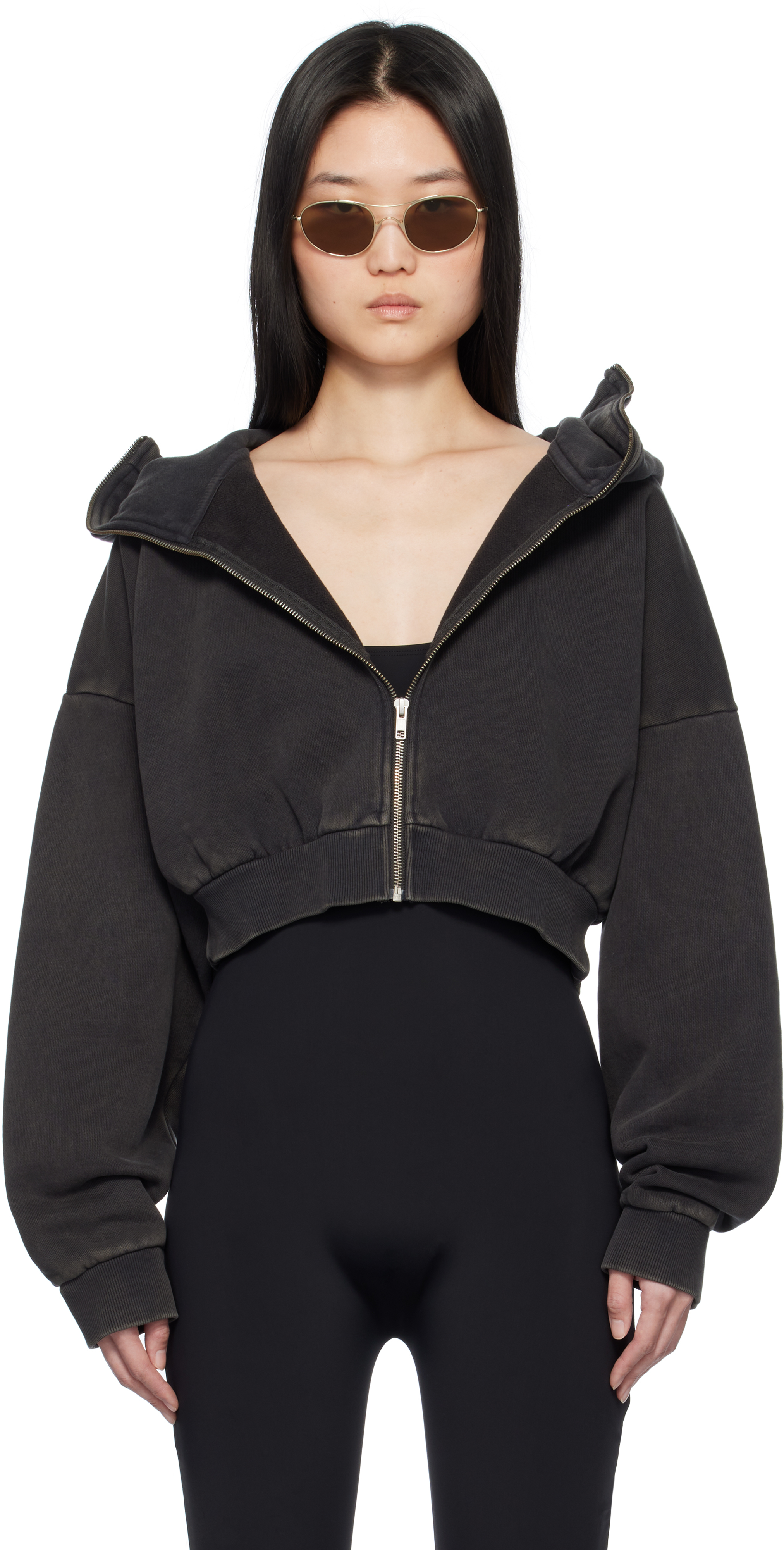 Black Cropped Full Zip Hoodie