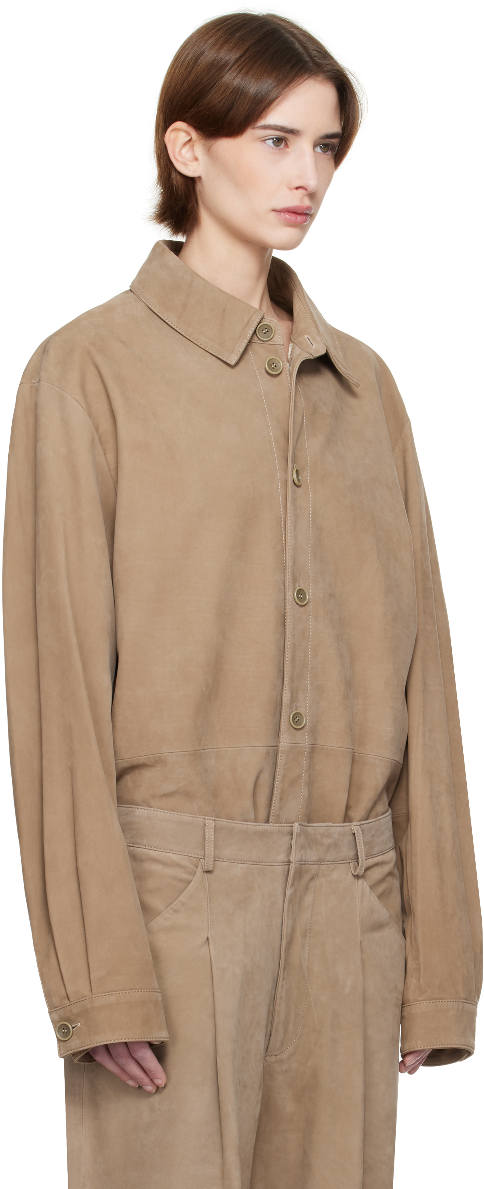 ENTIRE STUDIOS TAUPE RECURRENT SUEDE OVERSHIRT