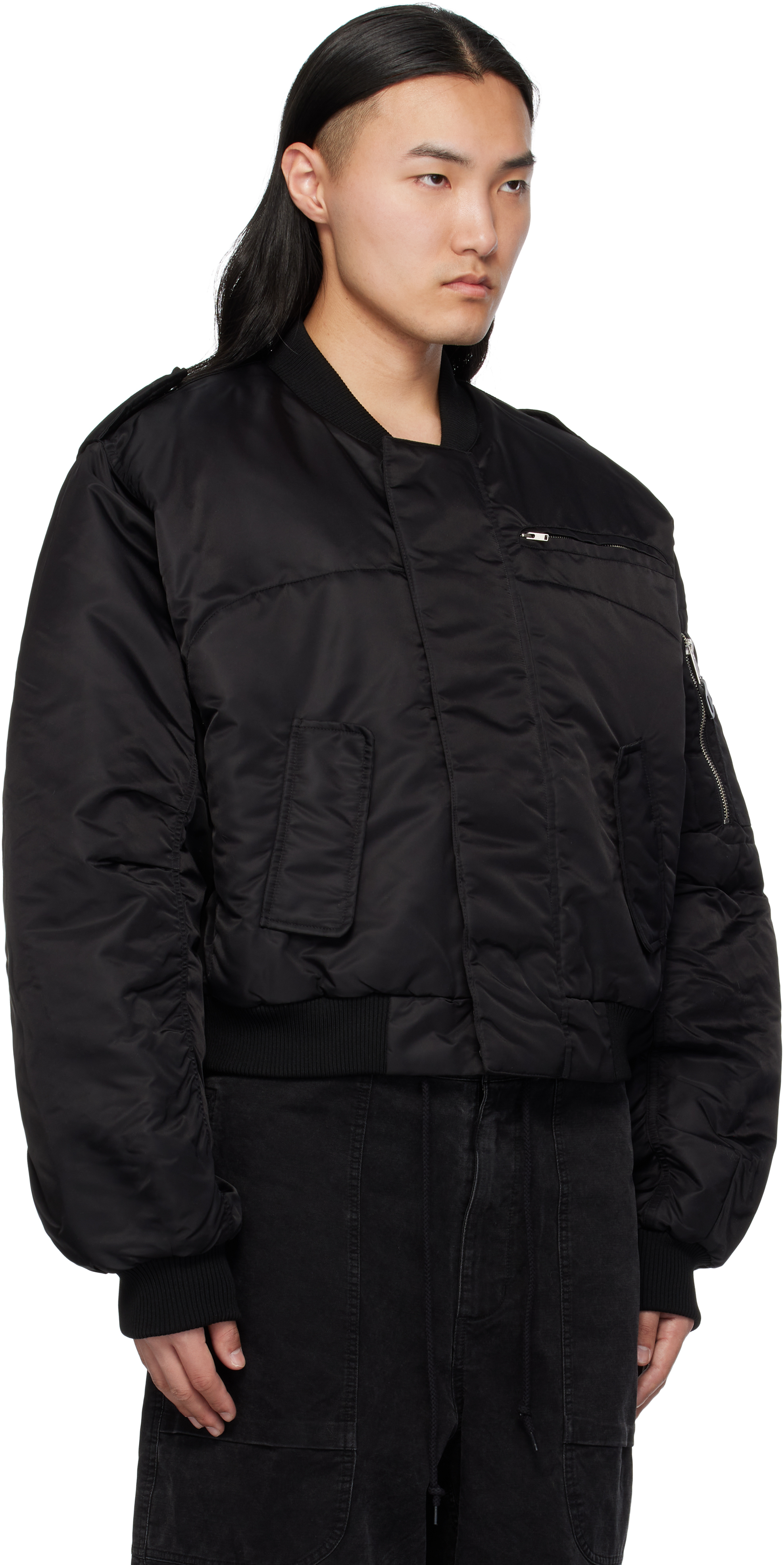 Entire Studios Black A-2 Bomber Jacket In Oil