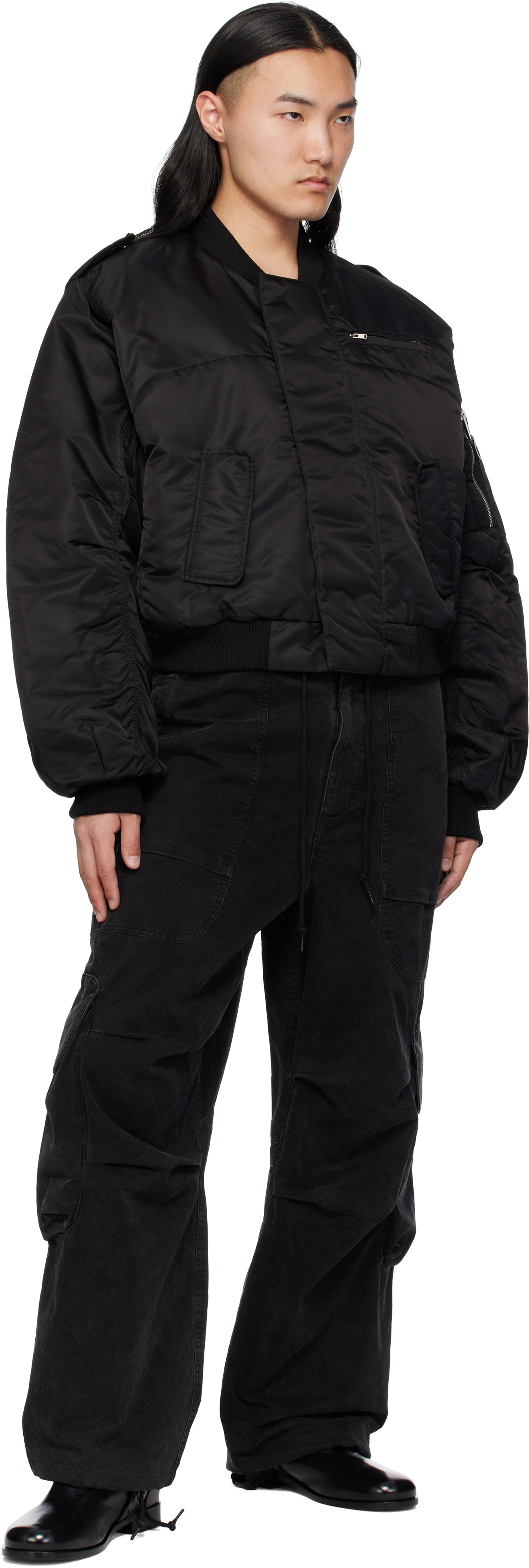 Entire Studios Black A-2 Bomber Jacket In Oil