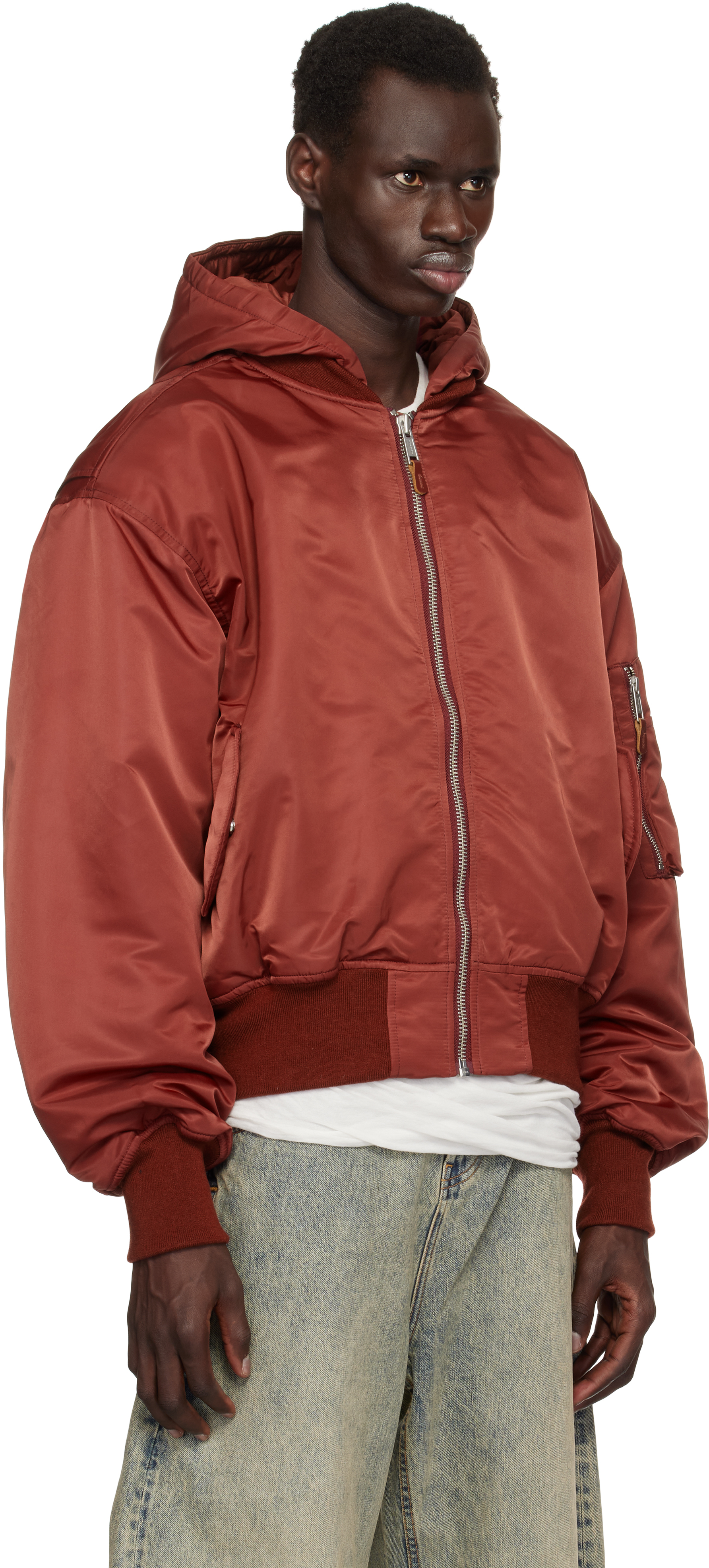 Entire Studios Red Hooded Broad Bomber Jacket In Garnet