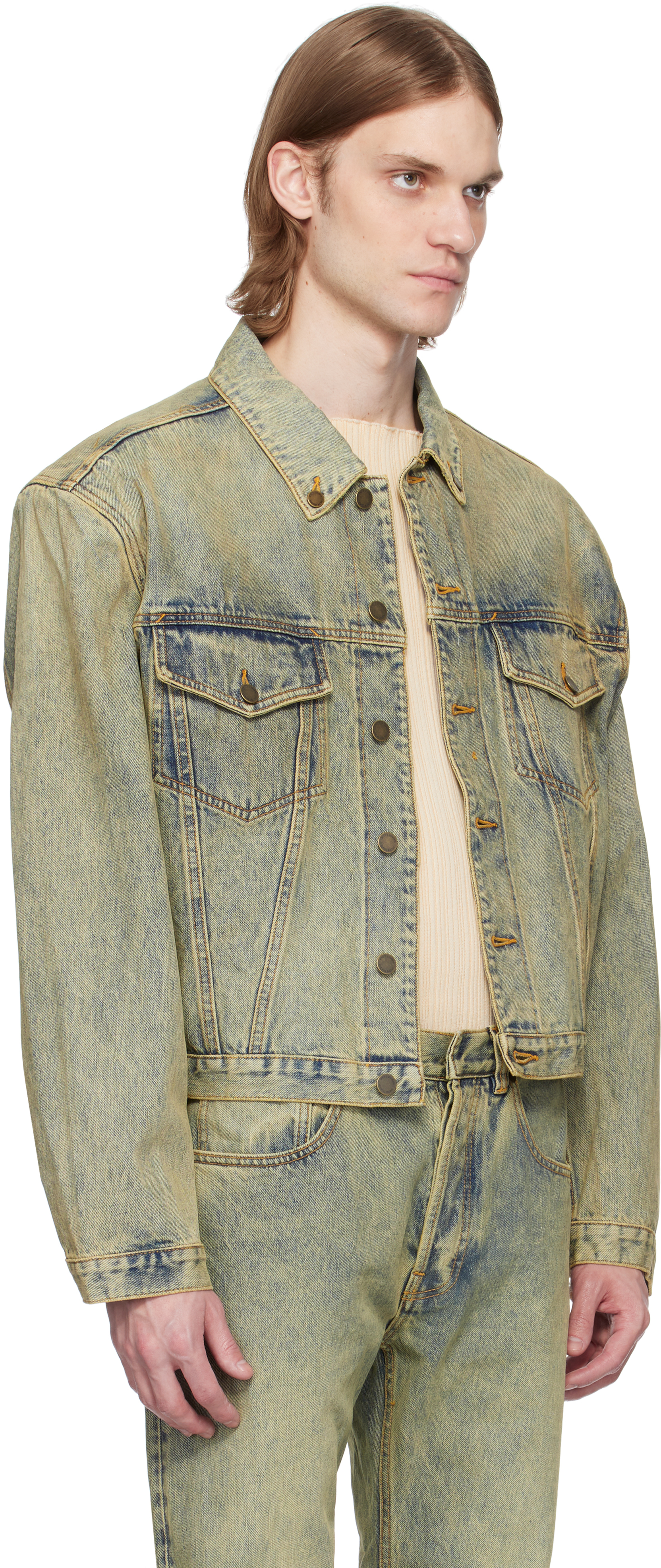 ENTIRE STUDIOS BLUE SHRUNKEN DENIM JACKET