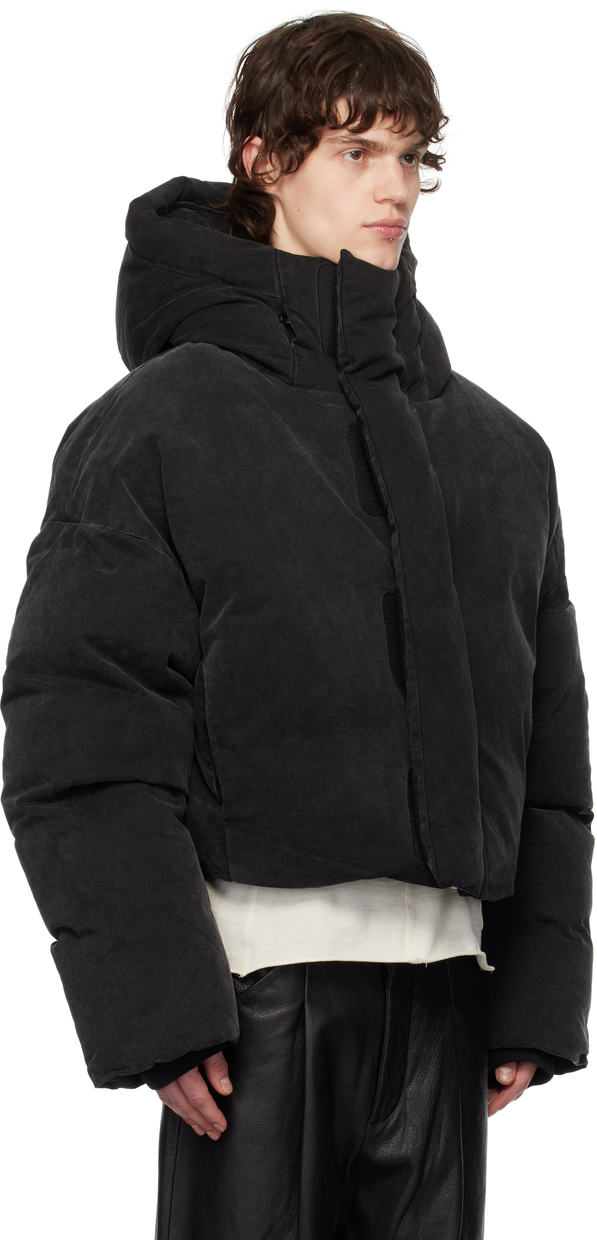 Entire Studios Black Mml Hooded Puffer Down Jacket In Iron