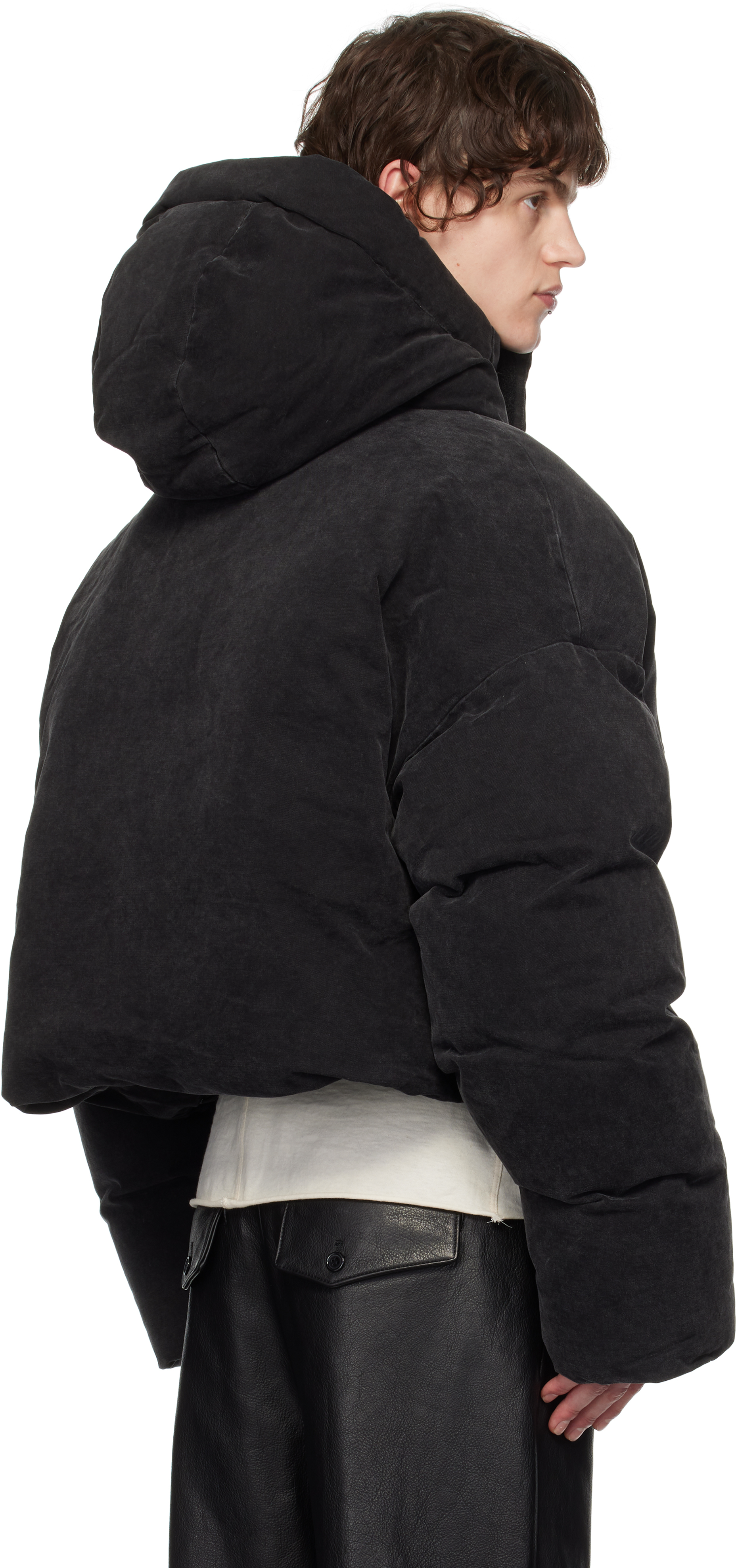 Entire Studios Black Mml Hooded Puffer Down Jacket In Iron
