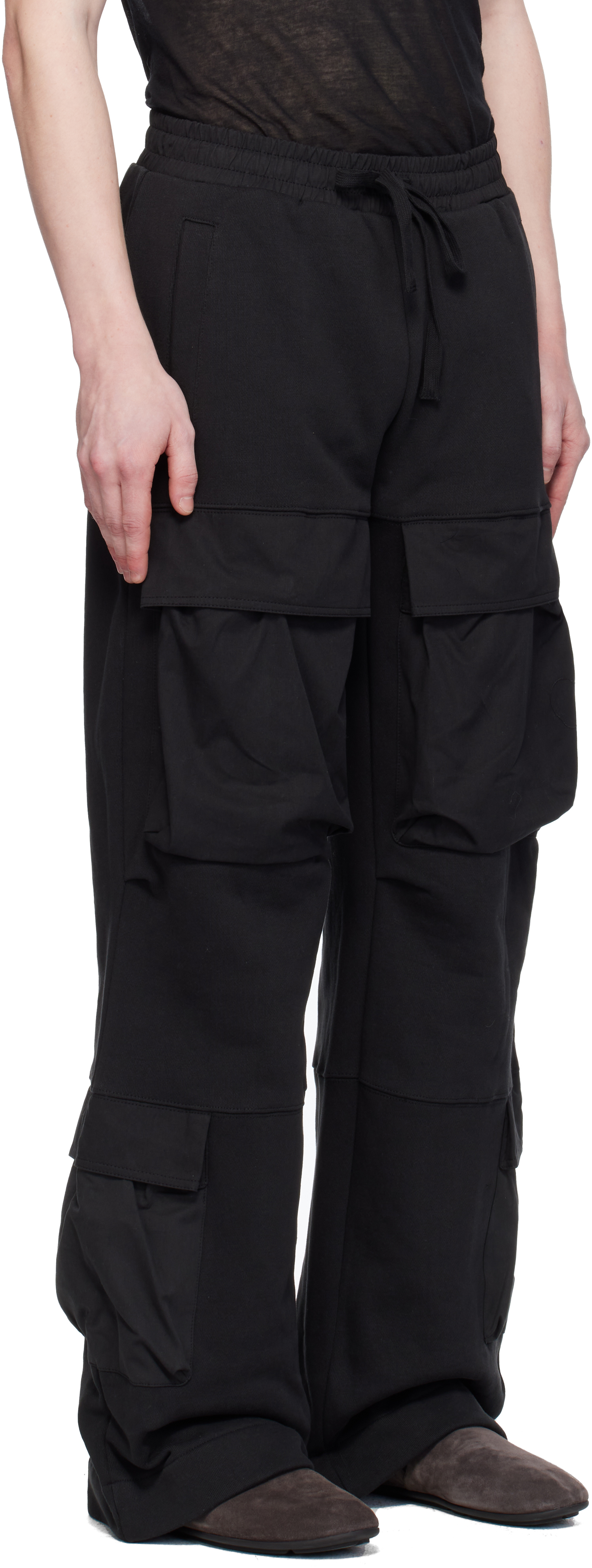 Entire Studios Black Utility Sweat Cargo Pants In Soot