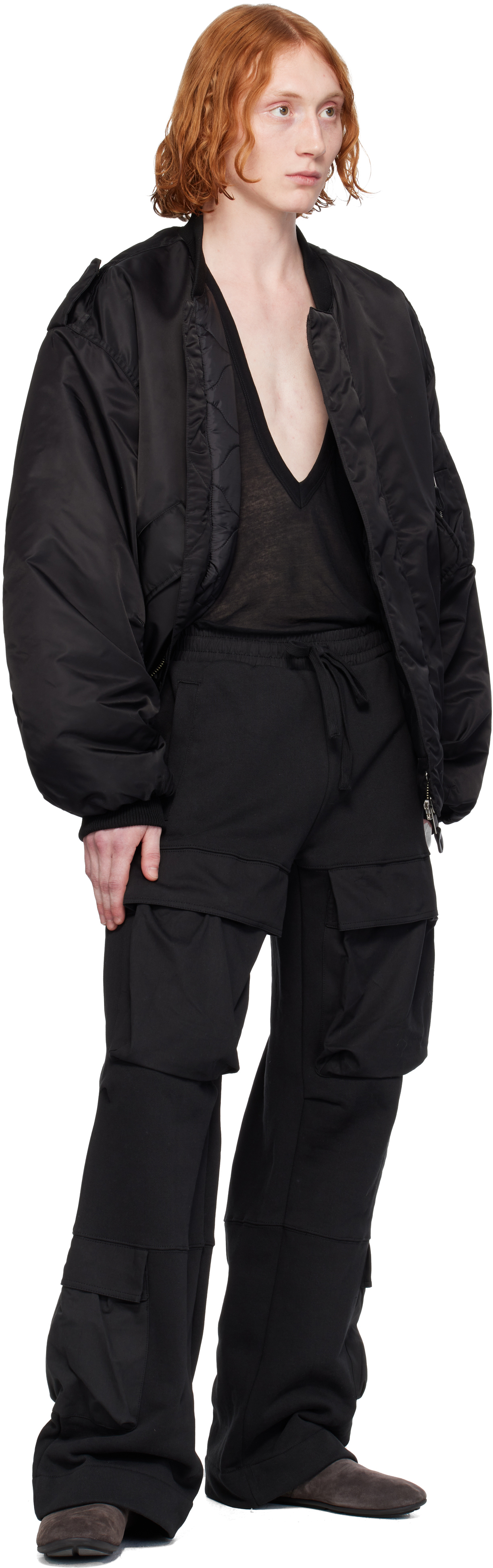 Entire Studios Black Utility Sweat Cargo Pants In Soot