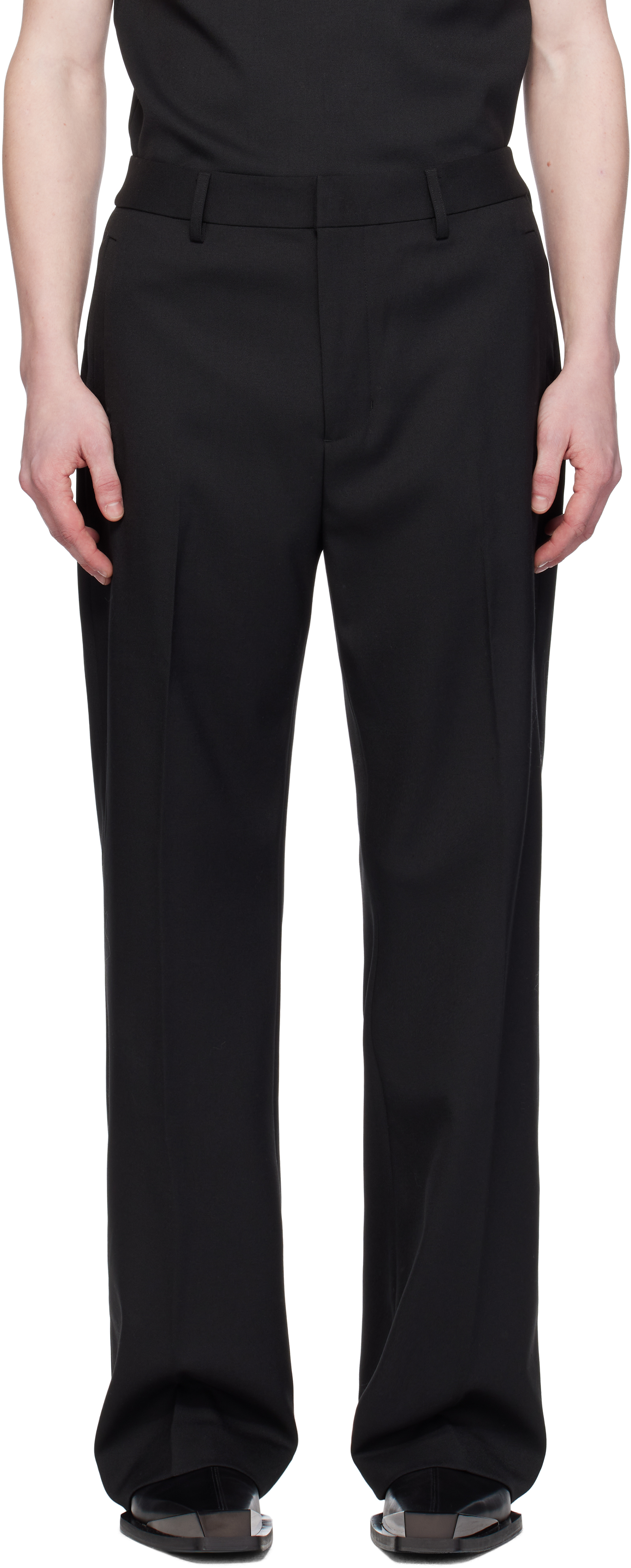 Entire Studios Black Father Suiting Trousers In Blackwool