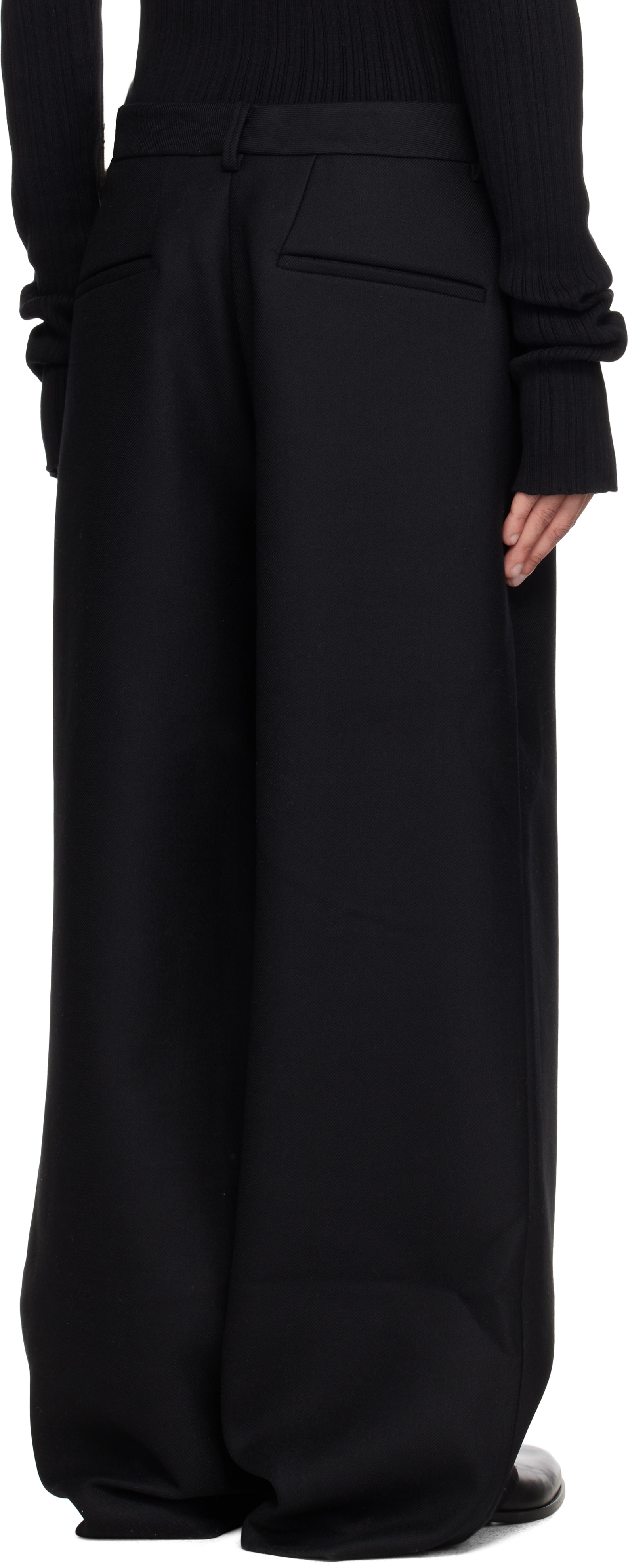 Entire Studios Black Wideleg Trousers In Blackwool
