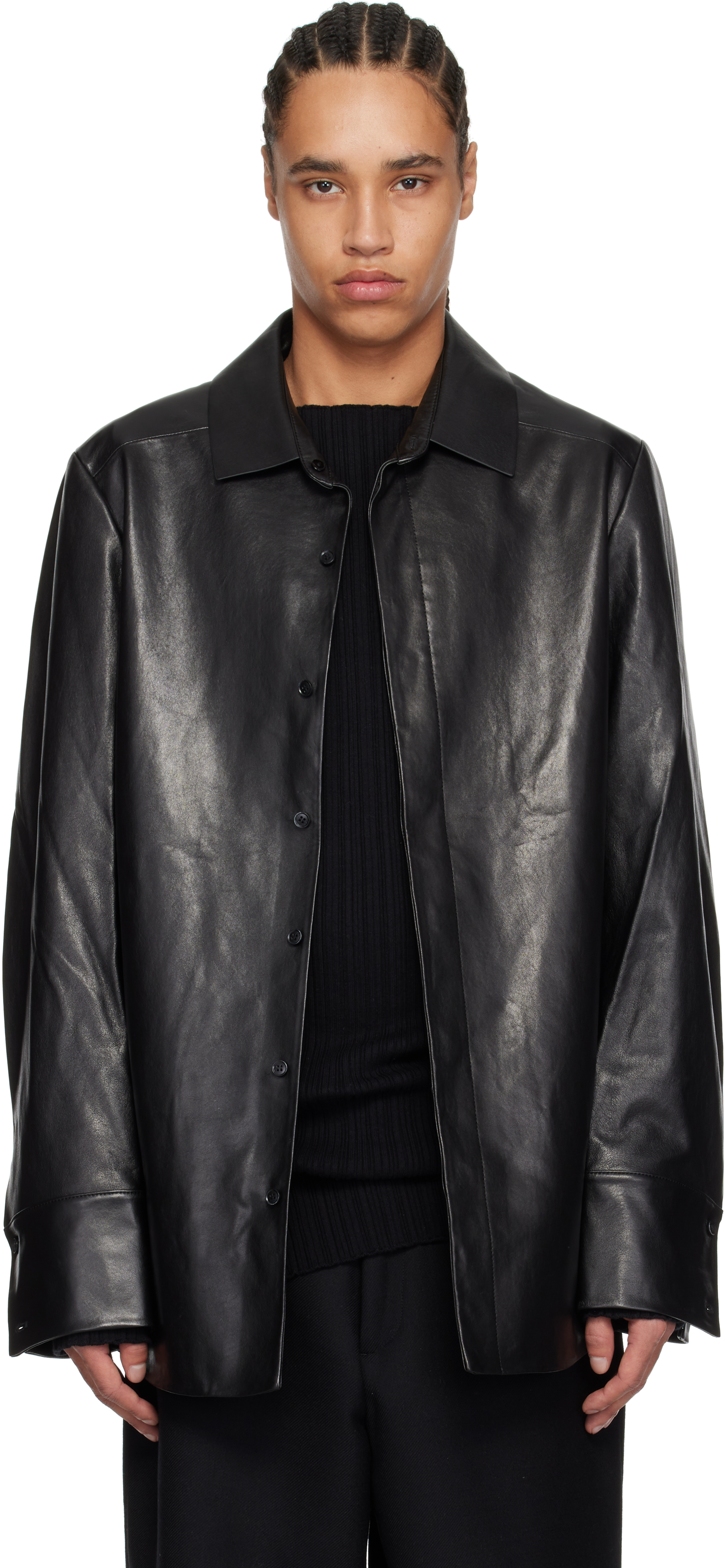 Entire Studios Black Legacy Leather Shirt In Blackleather