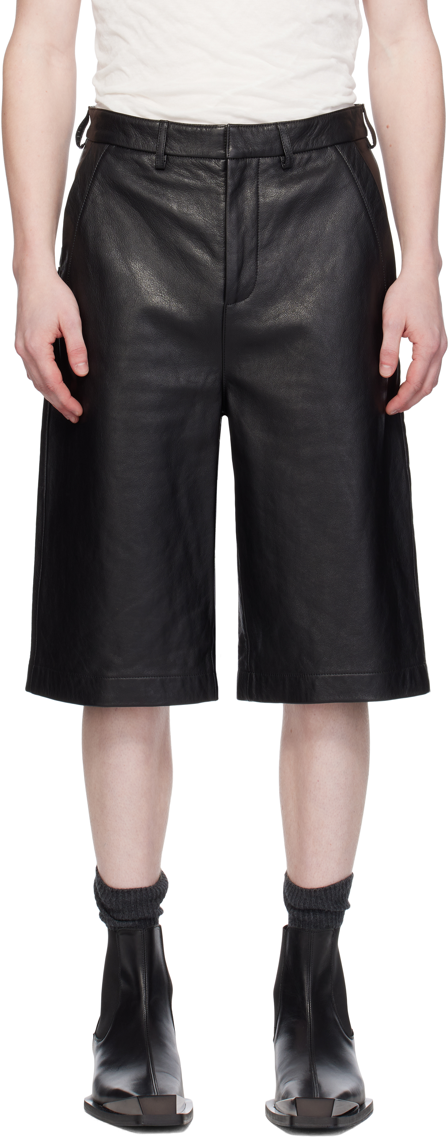 Black Area Leather Shorts