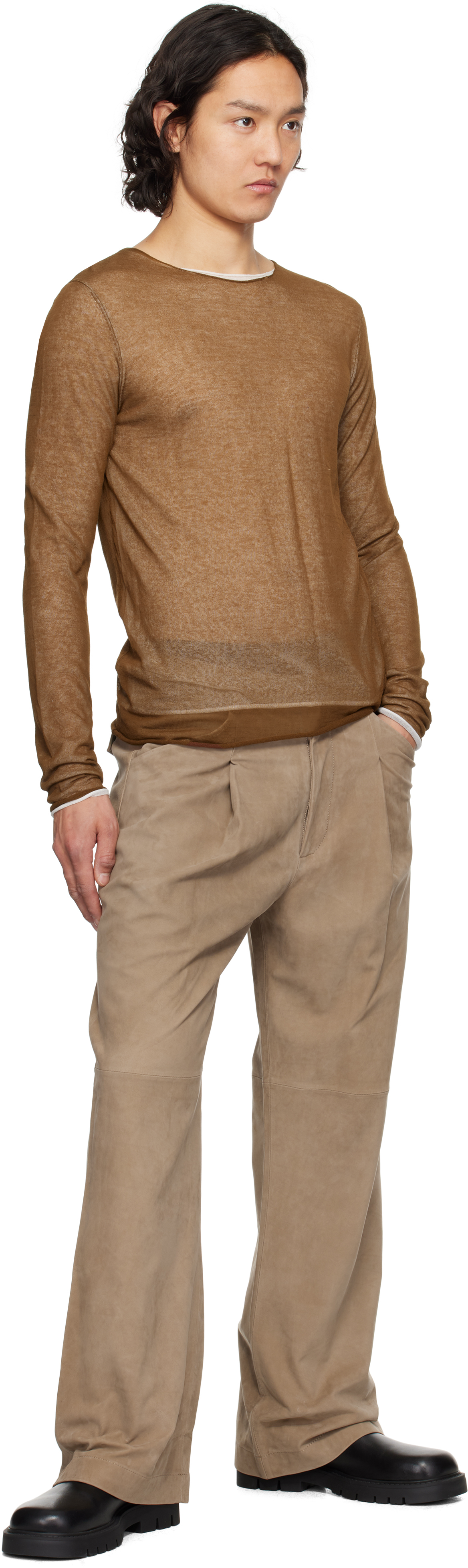 Entire Studios Brown Duplex Knit T-shirt In Himalaya