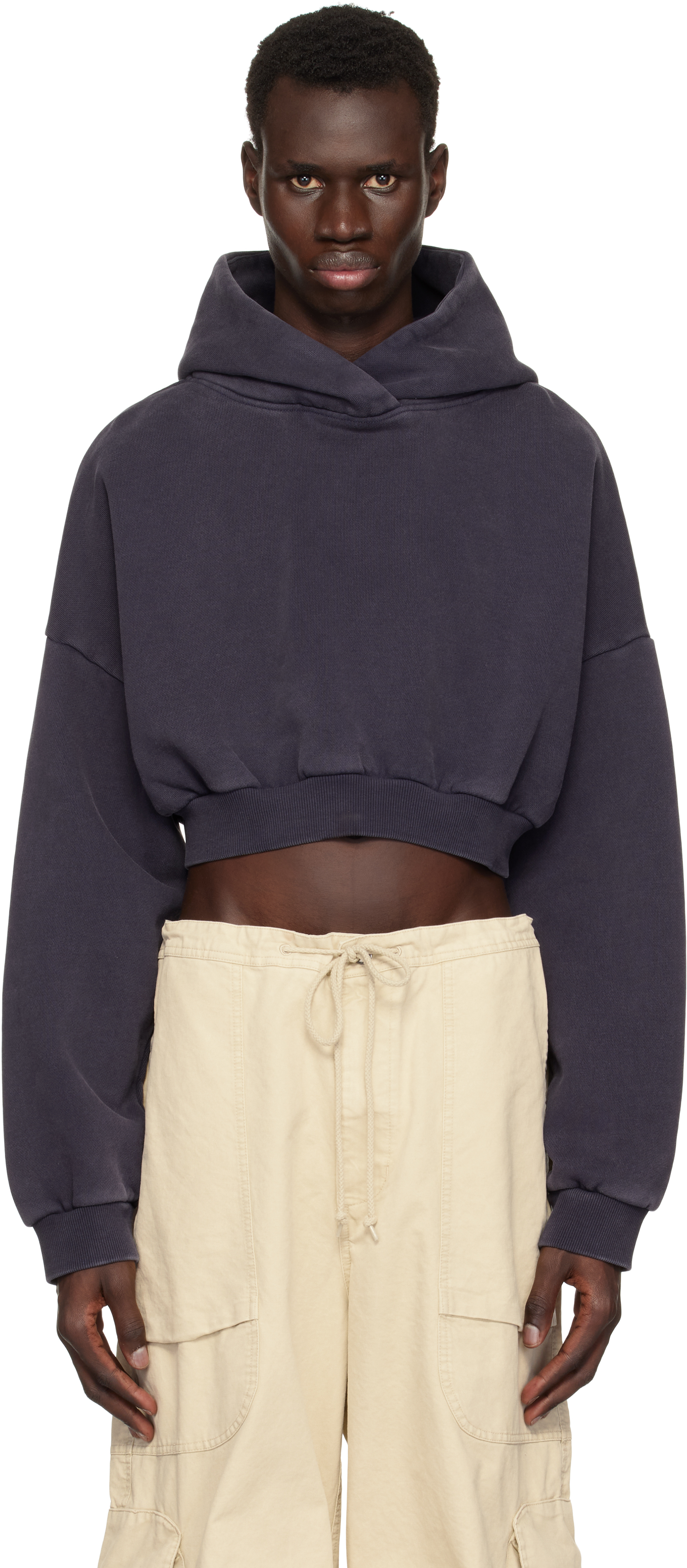 Entire Studios: Navy Cropped Heavy Hoodie | SSENSE