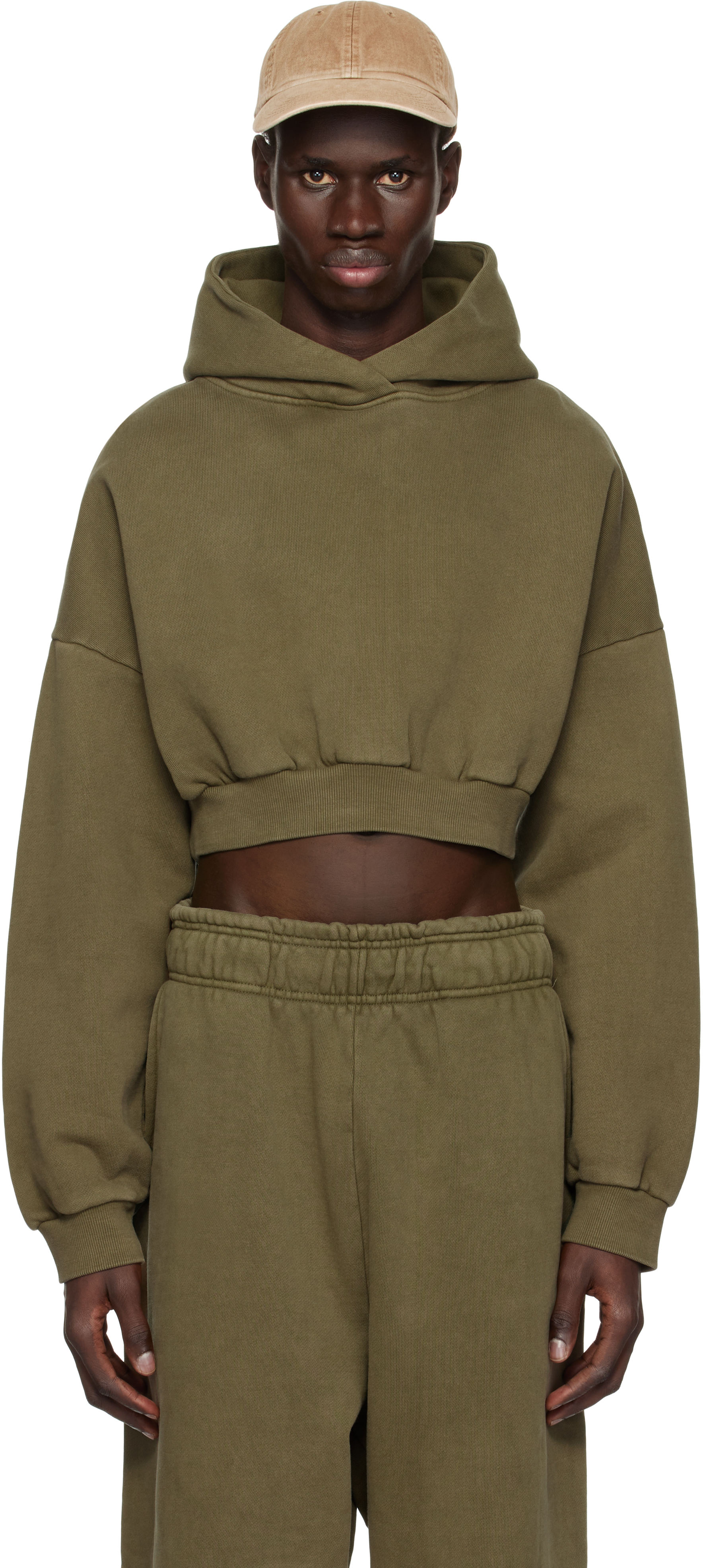 Entire Studios Organic Cotton Military Cropped Sweatshirt Green