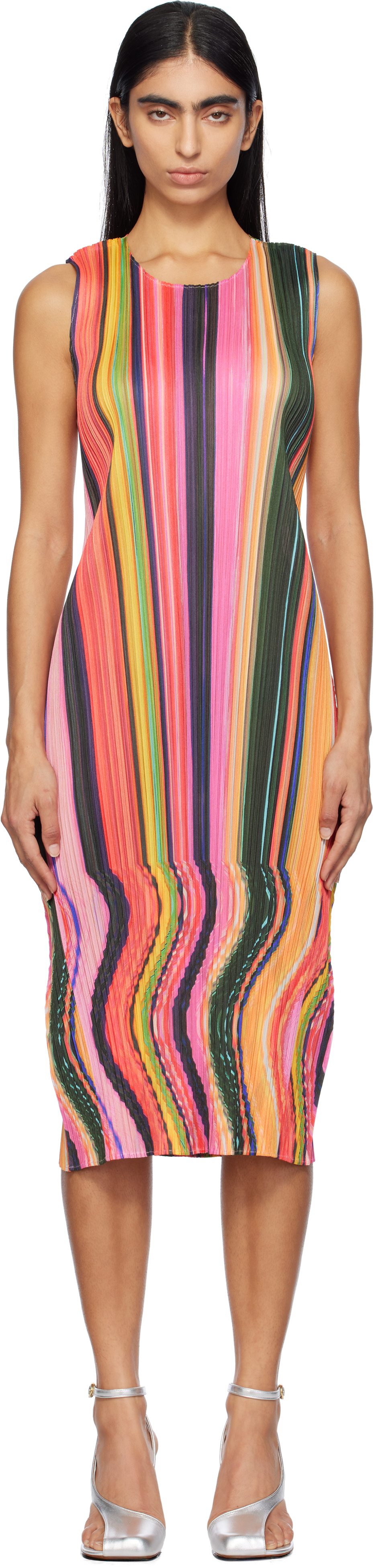 Multicolor Warp Midi Dress by PLEATS PLEASE ISSEY MIYAKE on Sale