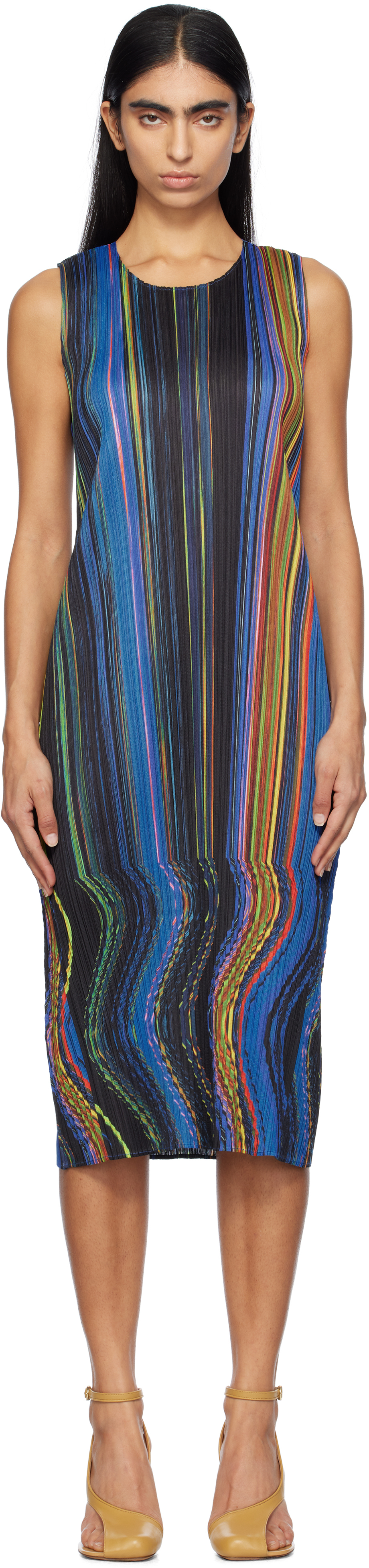 Shop Issey Miyake Multicolor Warp Midi Dress In 15 Black