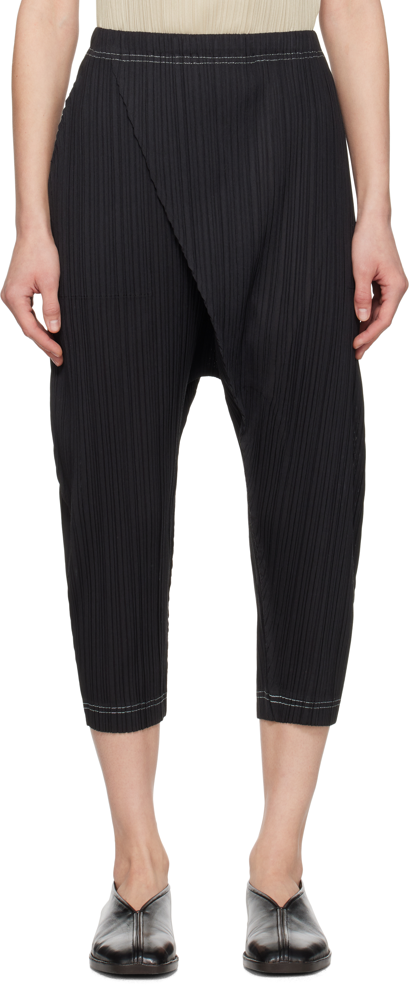 Black Ramie Pleats Trousers