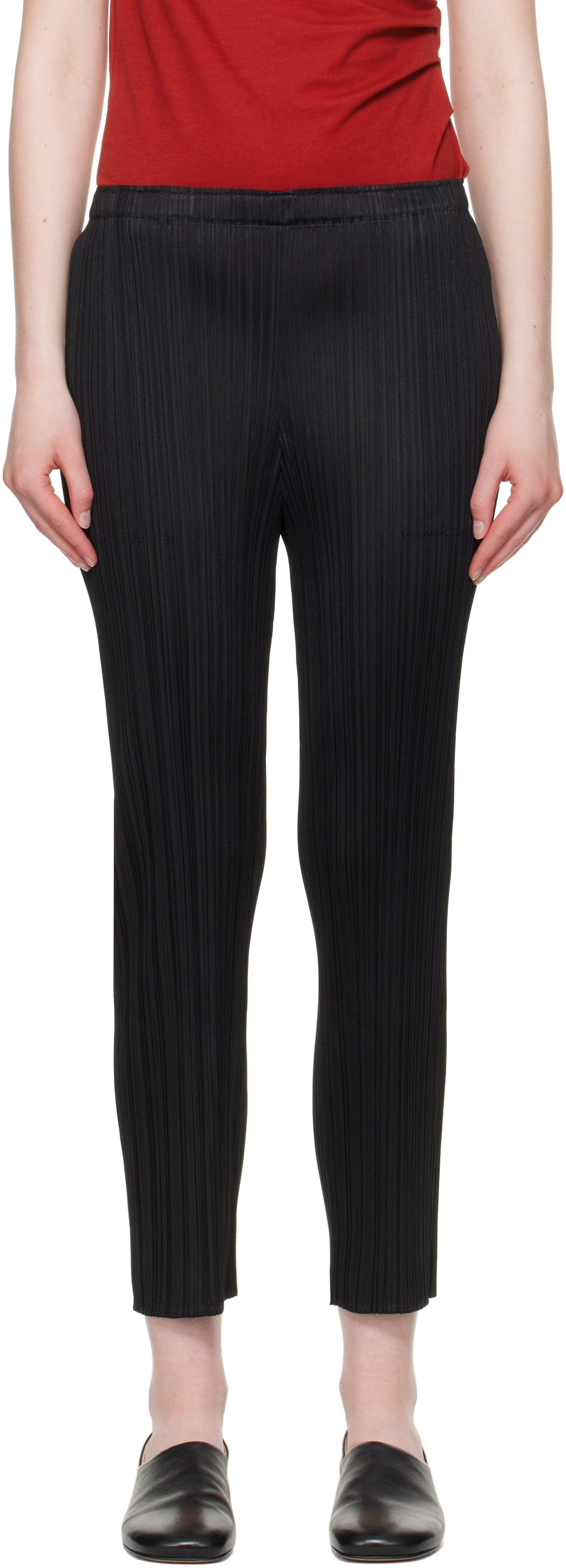 PLEATS PLEASE ISSEY MIYAKE: Black Basics Trousers | SSENSE