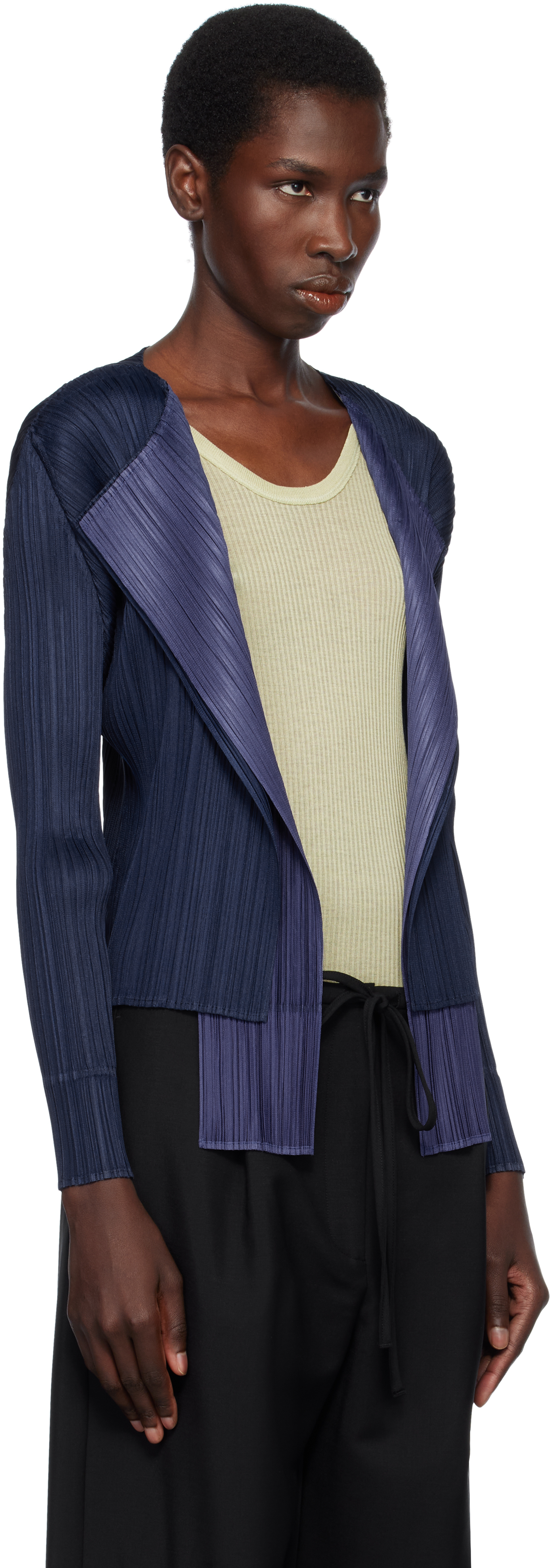 Issey Miyake Navy Merry Bicolor Cardigan In 75 Navy