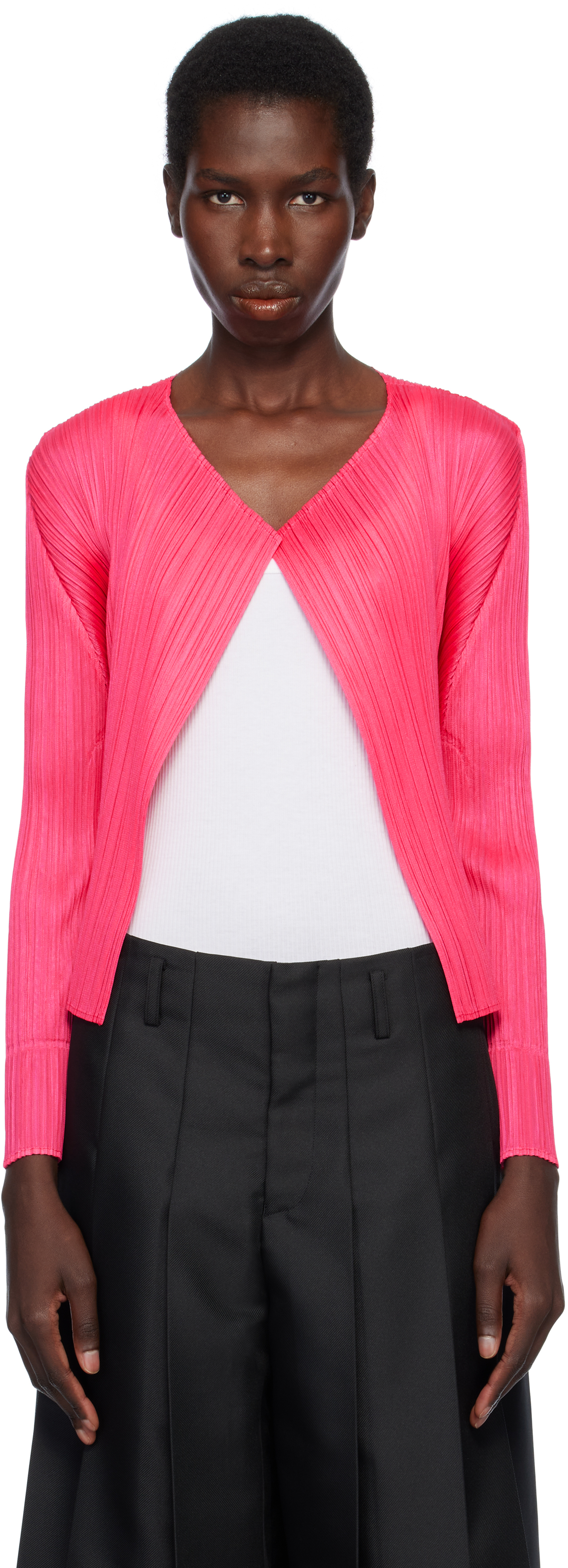 Issey Miyake Pink Monthly Colors March Cardigan In 21 Bright Pink
